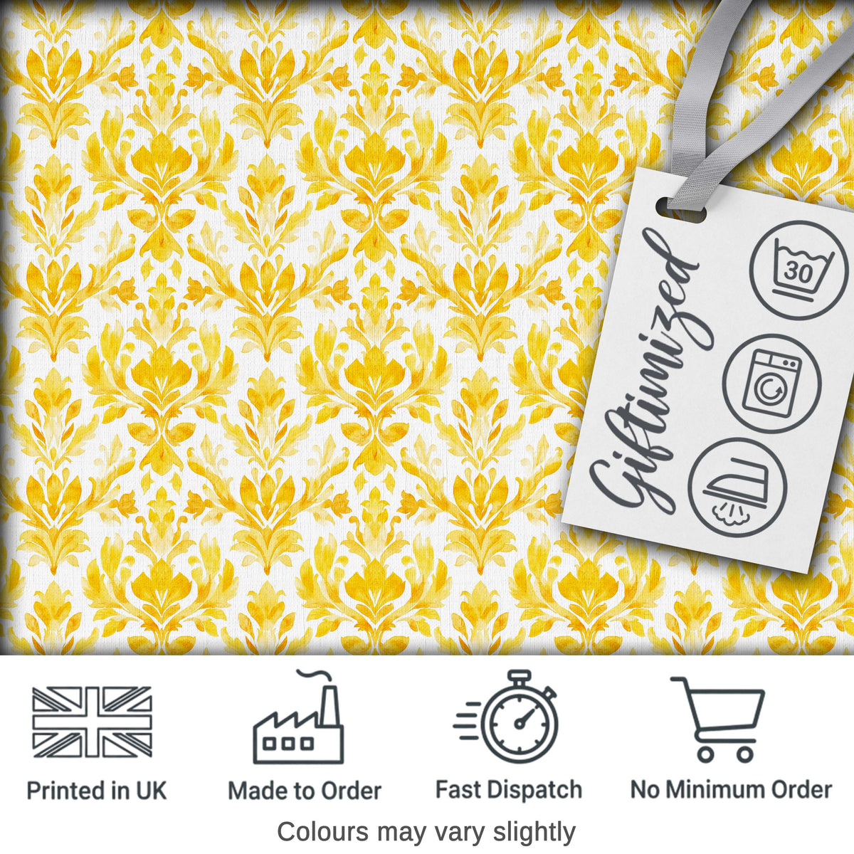 Golden Damask Floral Vintage Ornamental Seamless Pattern Digital Print Fabric by the Metre UK Sewing Quilting Textile