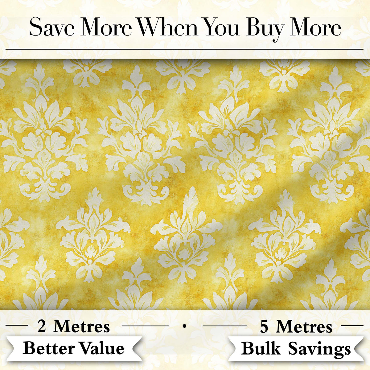 Yellow Watercolor Damask Classic Elegant Seamless Pattern Digital Print Fabric by the Metre UK Sewing Quilting Textile