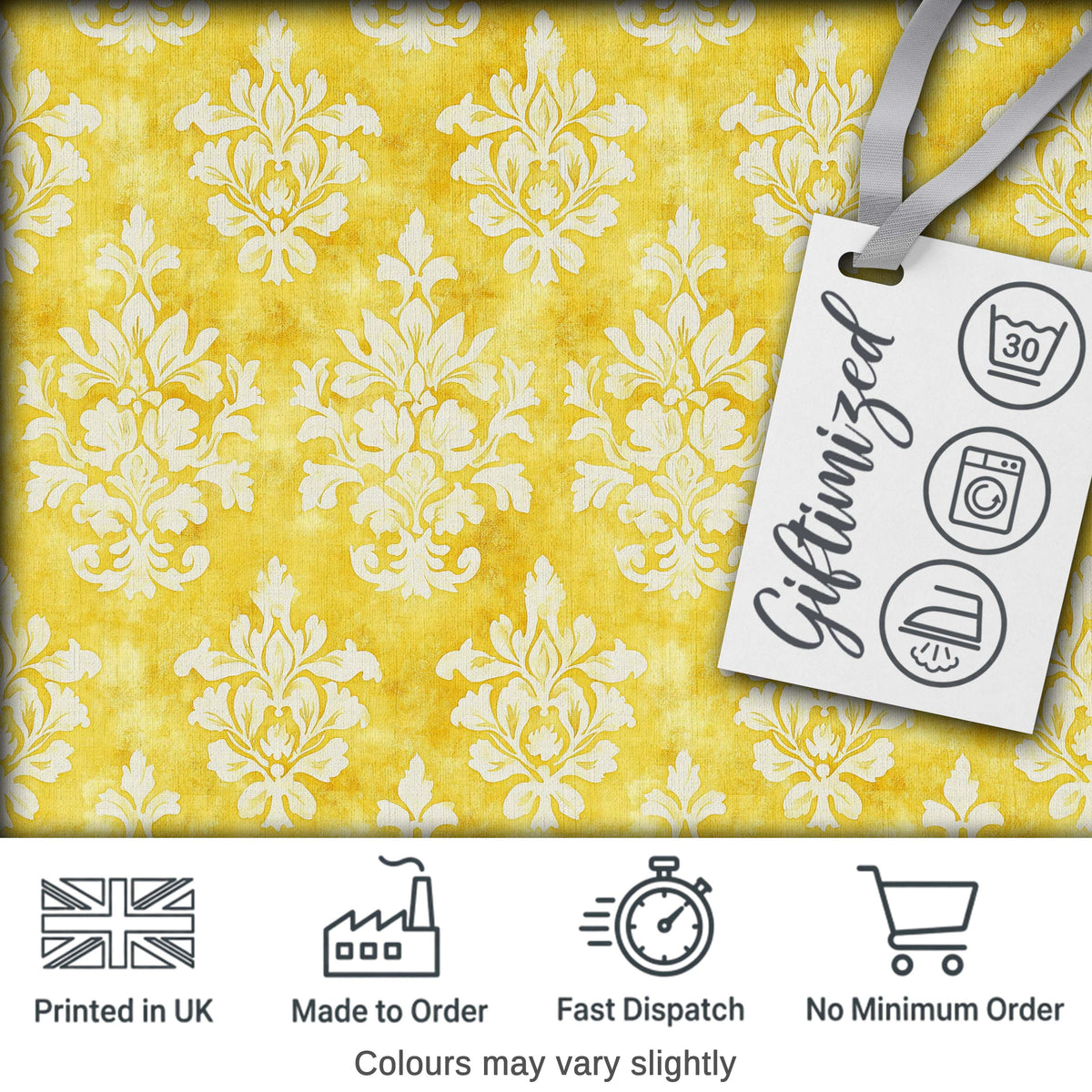 Yellow Watercolor Damask Classic Elegant Seamless Pattern Digital Print Fabric by the Metre UK Sewing Quilting Textile