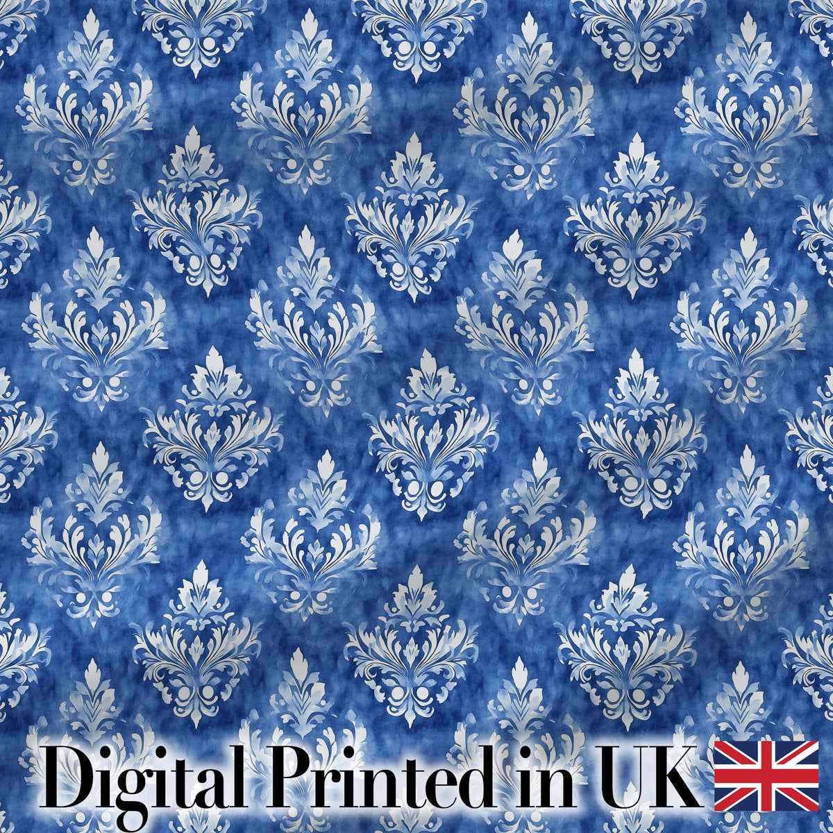 Blue Vintage Damask Floral Classic Seamless Pattern Digital Print Fabric by the Metre UK Sewing Quilting Textile
