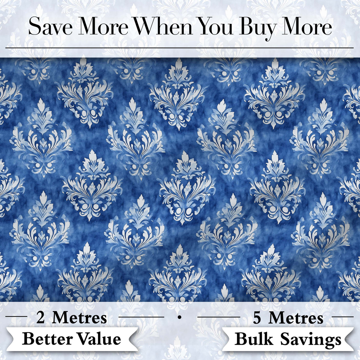 Blue Vintage Damask Floral Classic Seamless Pattern Digital Print Fabric by the Metre UK Sewing Quilting Textile