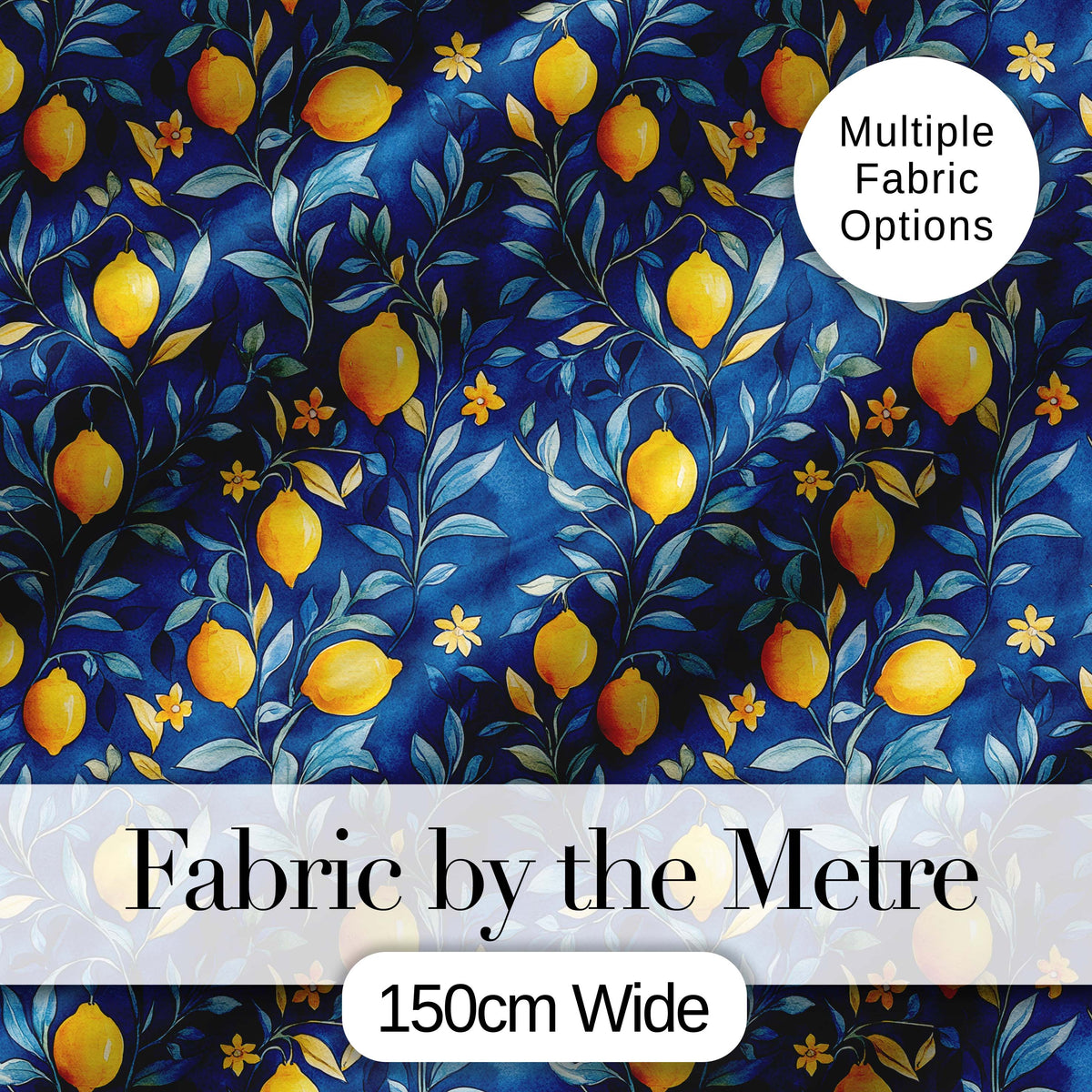 Lemon Branch Navy Botanical Elegant Seamless Pattern Digital Print Fabric by the Metre UK Sewing Quilting Textile