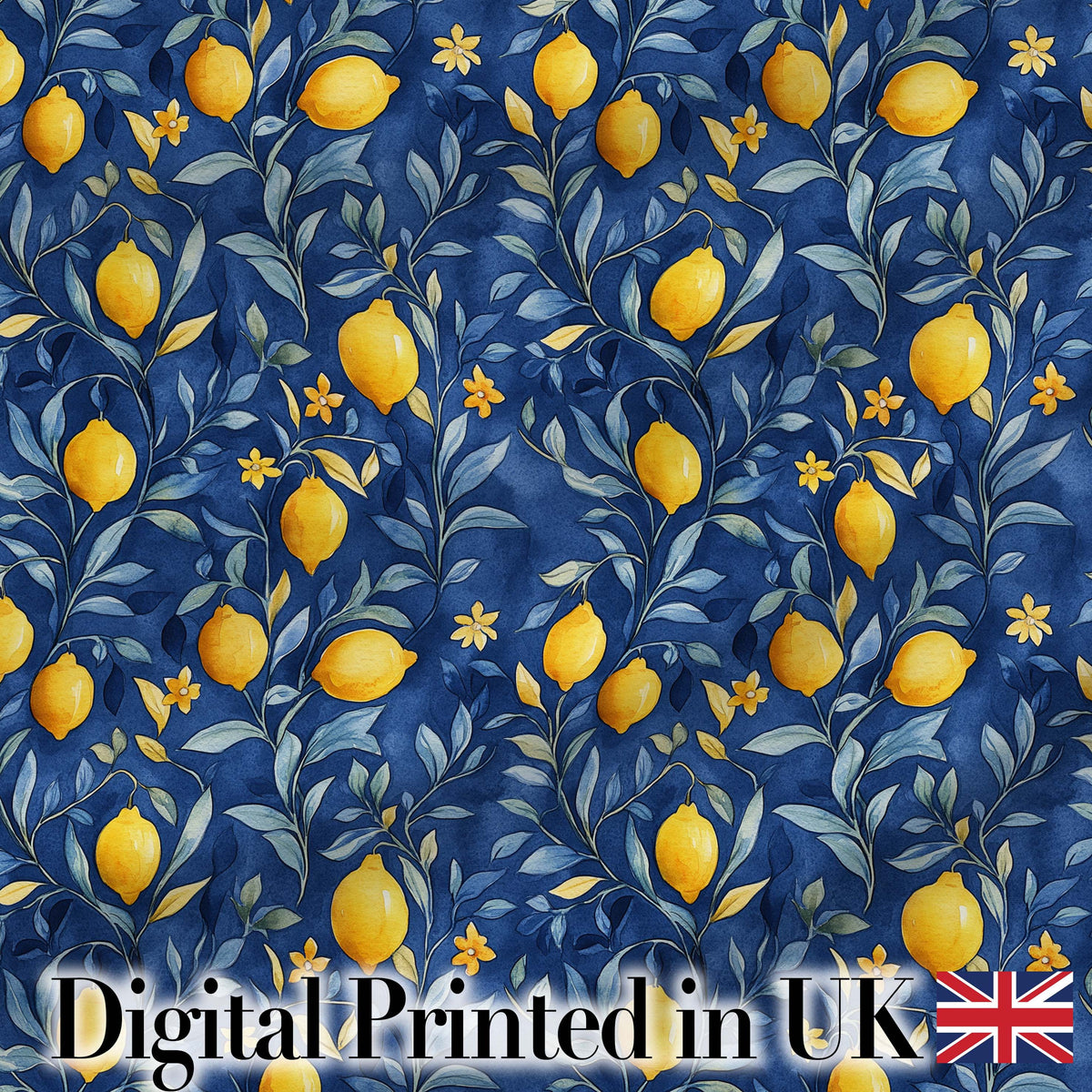 Lemon Branch Navy Botanical Elegant Seamless Pattern Digital Print Fabric by the Metre UK Sewing Quilting Textile
