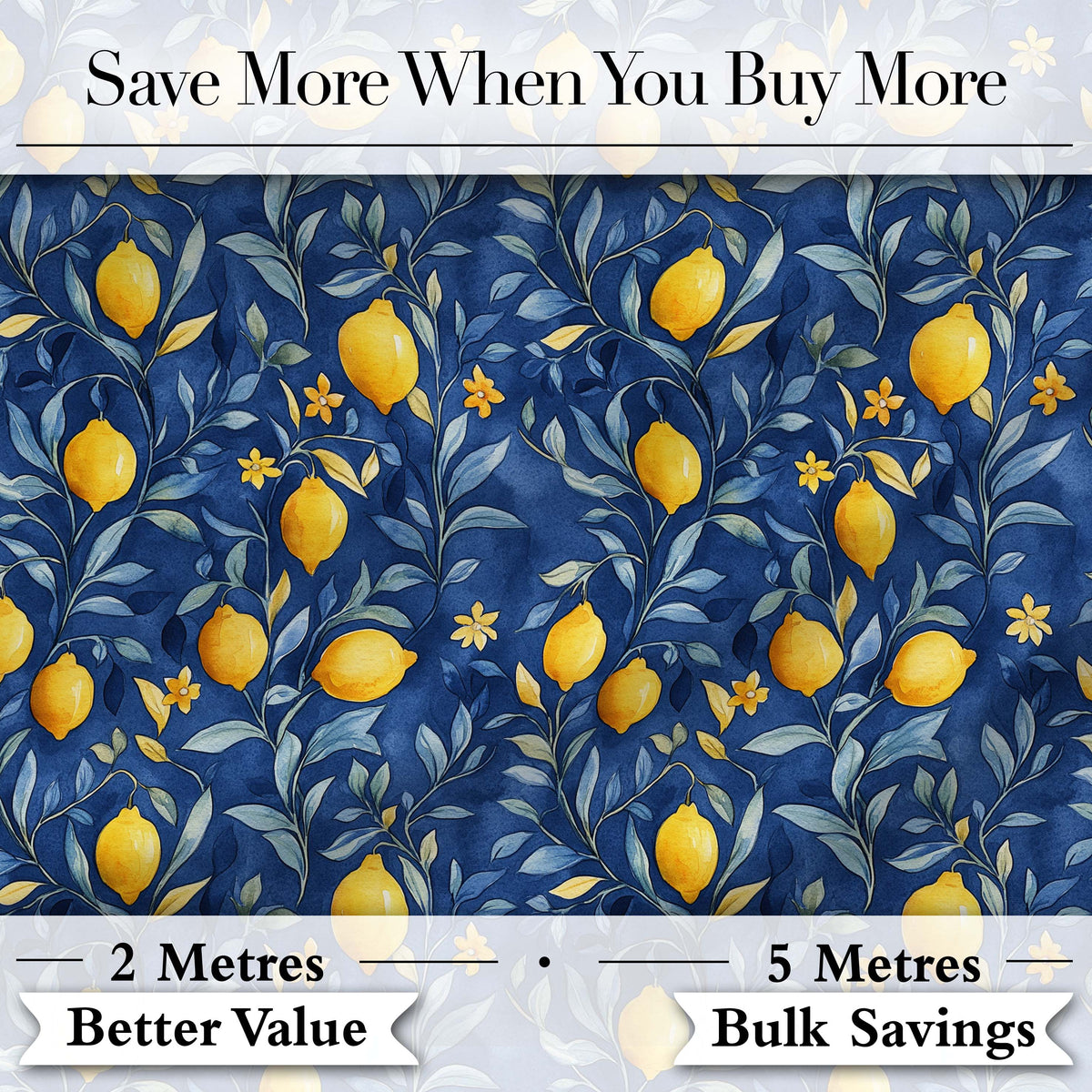 Lemon Branch Navy Botanical Elegant Seamless Pattern Digital Print Fabric by the Metre UK Sewing Quilting Textile