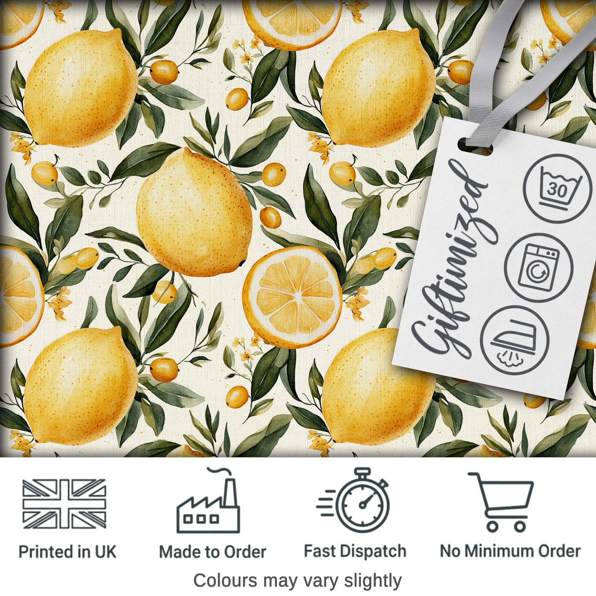 Lemon Citrus Botanical Light Background Seamless Pattern Digital Print Fabric by the Metre UK Sewing Quilting Textile