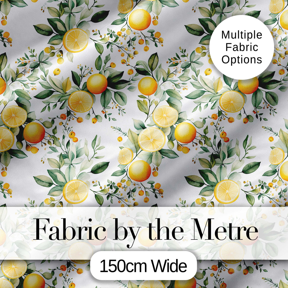 Watercolor Lemon Citrus Leaves Seamless Pattern Botanical Summer Fruit Design Digital Print Fabric by the Metre UK Sewing Quilting Textile