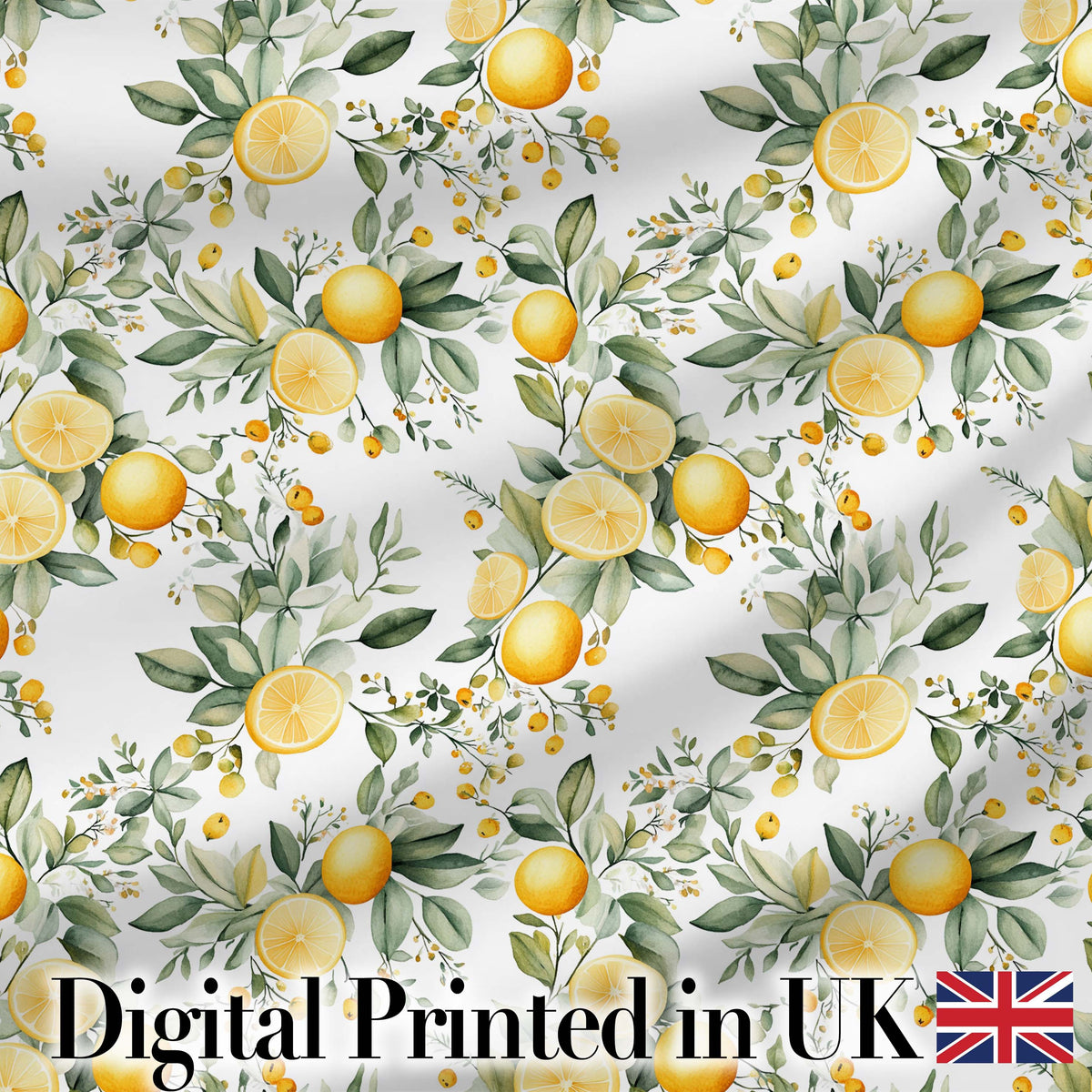 Watercolor Lemon Citrus Leaves Seamless Pattern Botanical Summer Fruit Design Digital Print Fabric by the Metre UK Sewing Quilting Textile