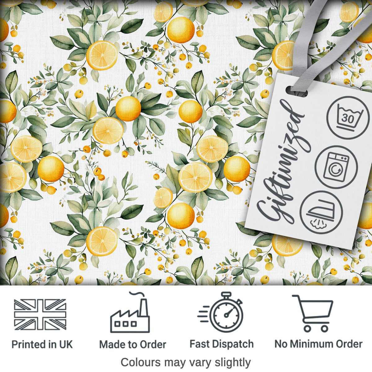 Watercolor Lemon Citrus Leaves Seamless Pattern Botanical Summer Fruit Design Digital Print Fabric by the Metre UK Sewing Quilting Textile