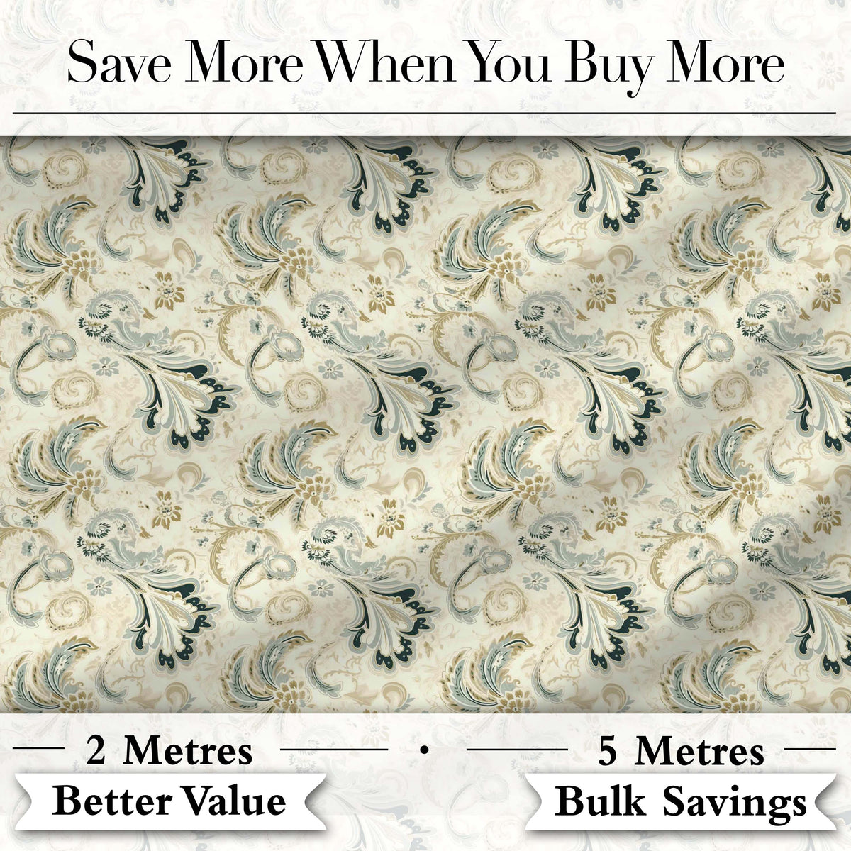 Elegant Vintage Paisley Floral Ornamental Seamless Pattern Soft Neutral Design Digital Print Fabric by the Metre UK Sewing Quilting Textile