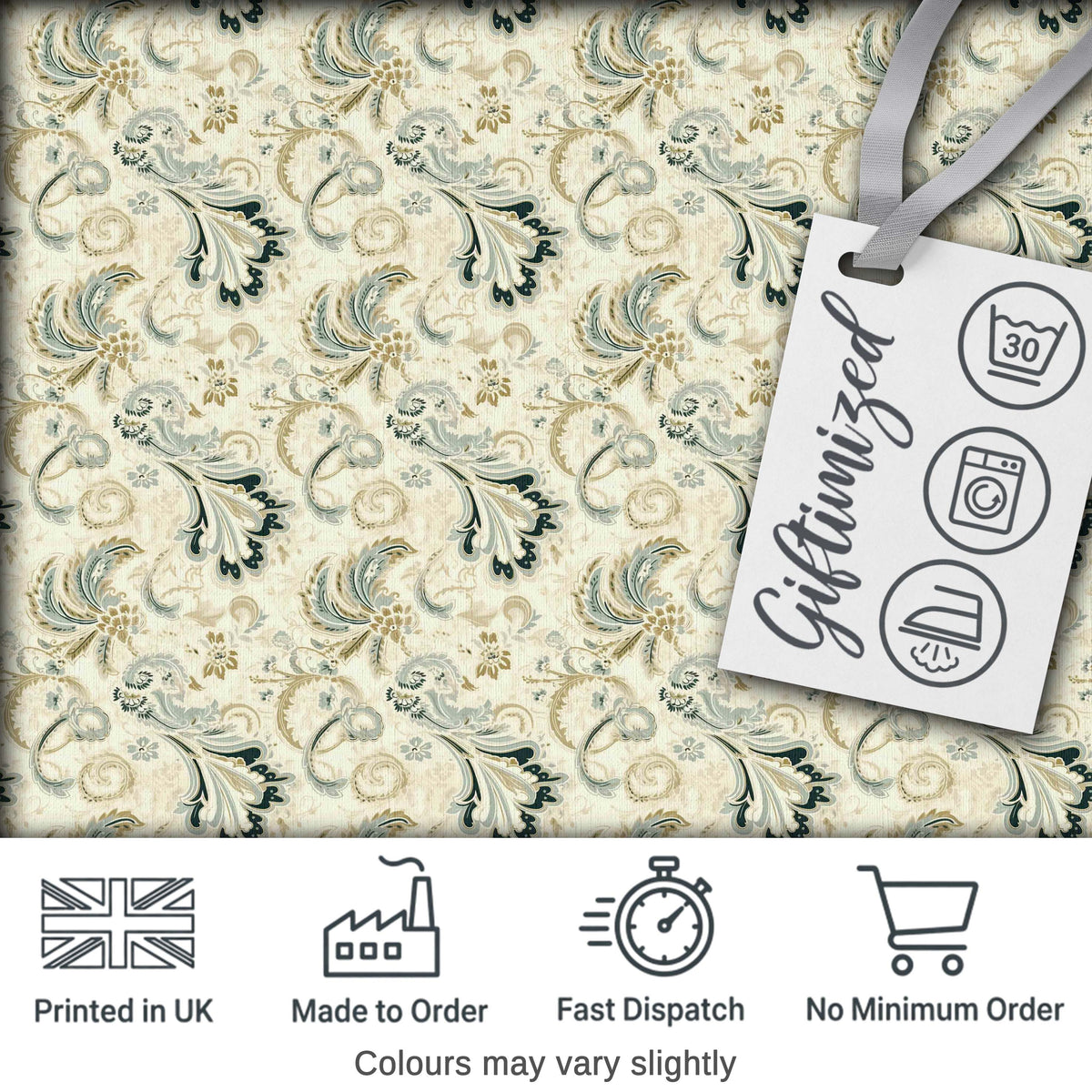 Elegant Vintage Paisley Floral Ornamental Seamless Pattern Soft Neutral Design Digital Print Fabric by the Metre UK Sewing Quilting Textile