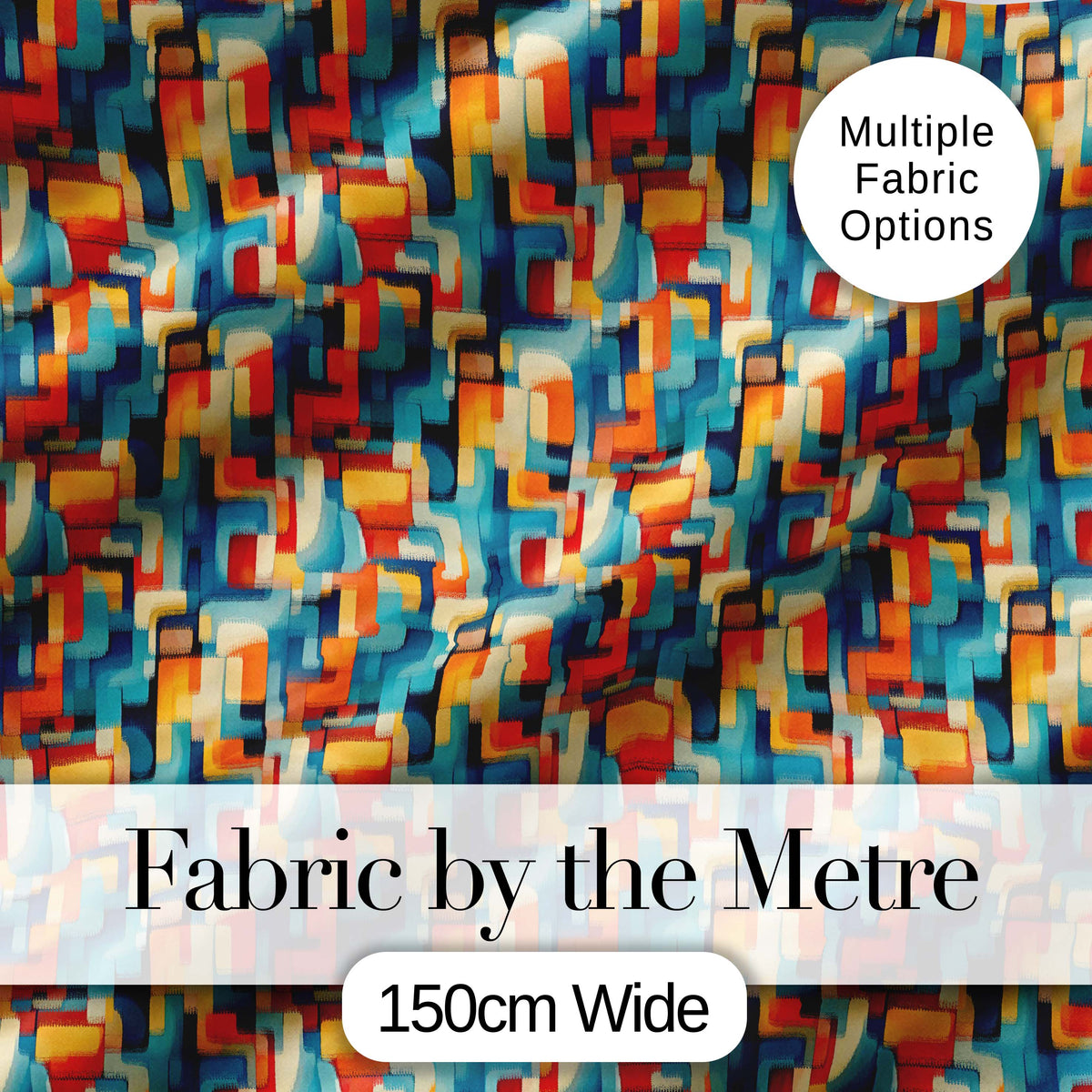 Abstract Geometric Shapes Colorful Mid Century Seamless Pattern Design Digital Print Fabric by the Metre UK Sewing Quilting Textile