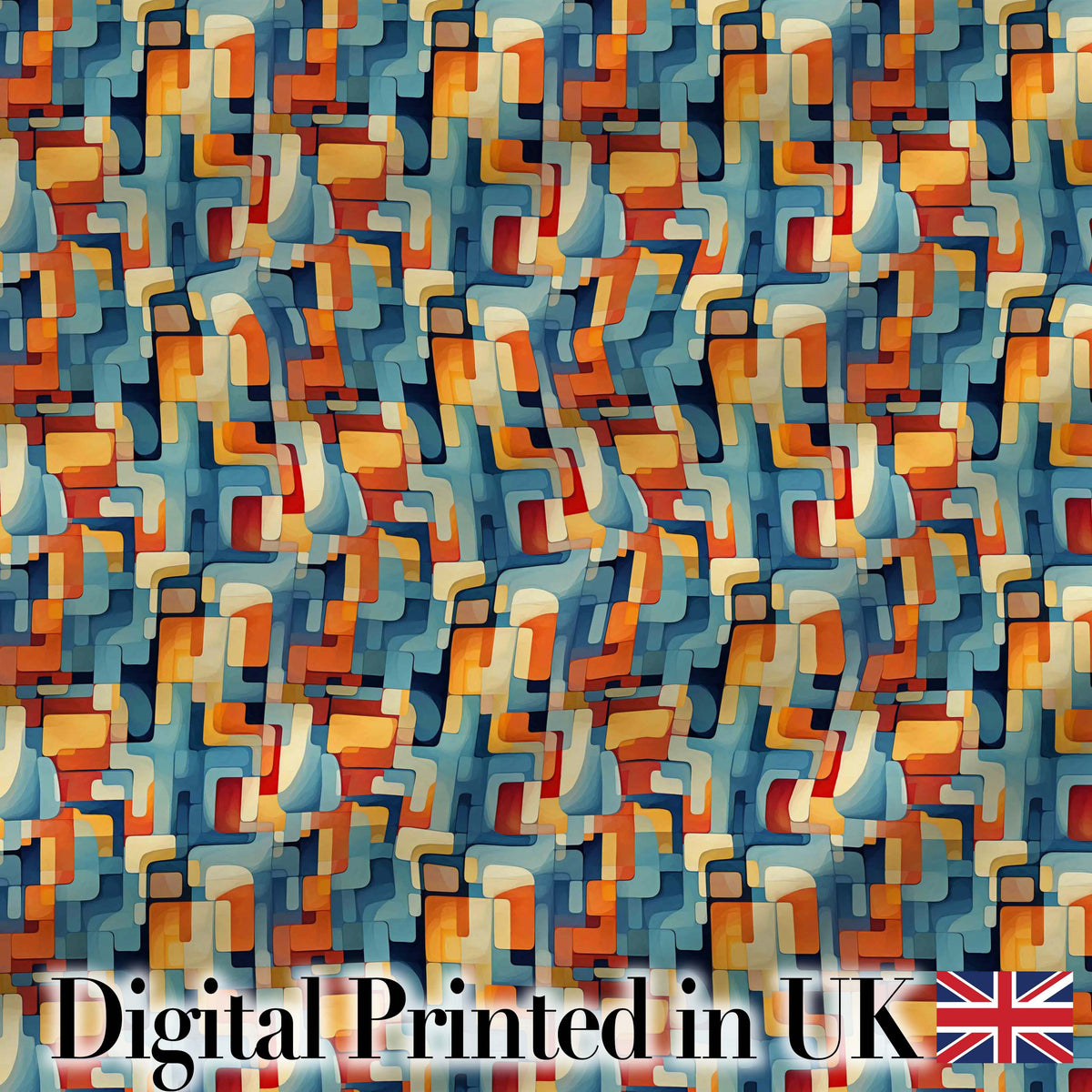 Abstract Geometric Shapes Colorful Mid Century Seamless Pattern Design Digital Print Fabric by the Metre UK Sewing Quilting Textile