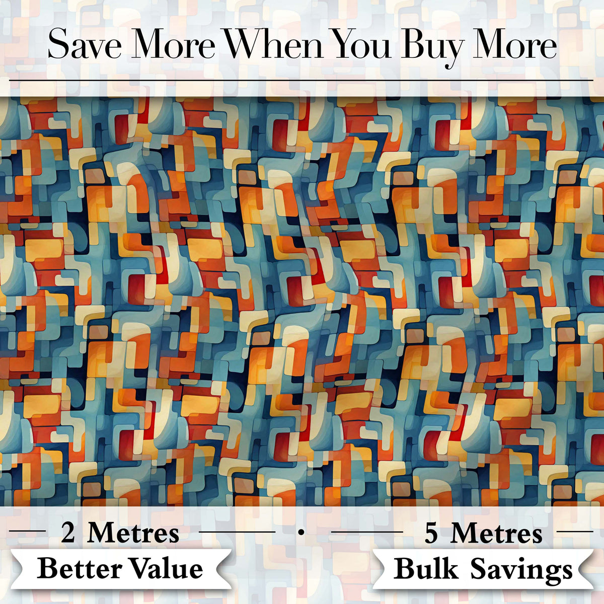 Abstract Geometric Shapes Colorful Mid Century Seamless Pattern Design Digital Print Fabric by the Metre UK Sewing Quilting Textile
