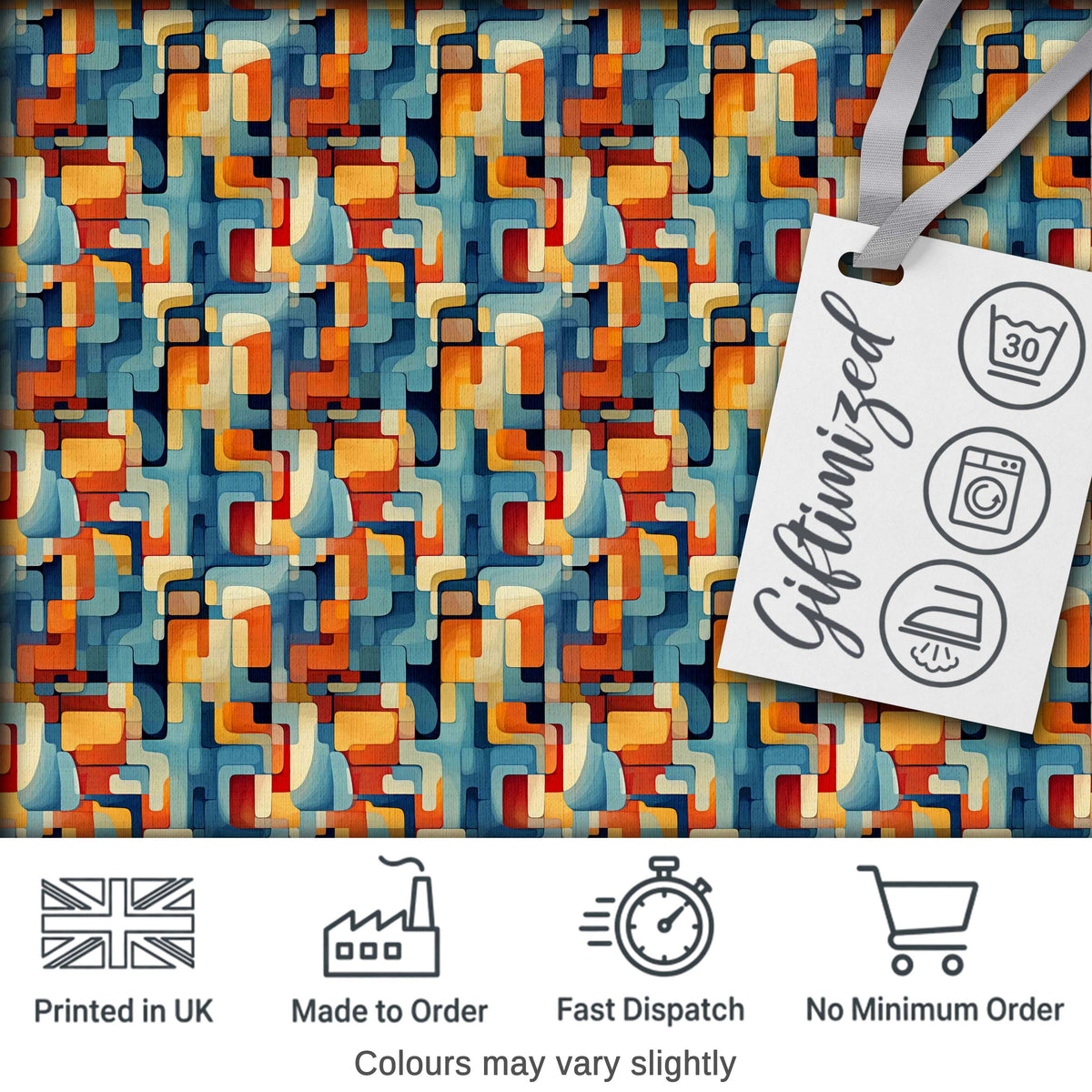 Abstract Geometric Shapes Colorful Mid Century Seamless Pattern Design Digital Print Fabric by the Metre UK Sewing Quilting Textile