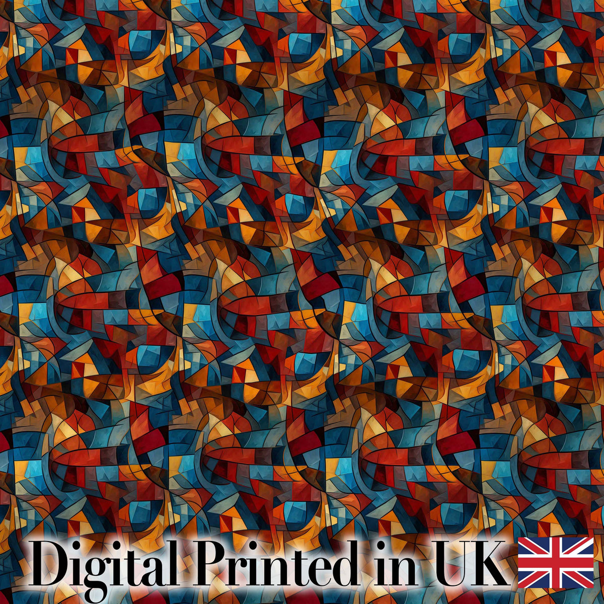 Vibrant Cubist Abstract Swirl Shapes Artistic Seamless Pattern Design Digital Print Fabric by the Metre UK Sewing Quilting Textile