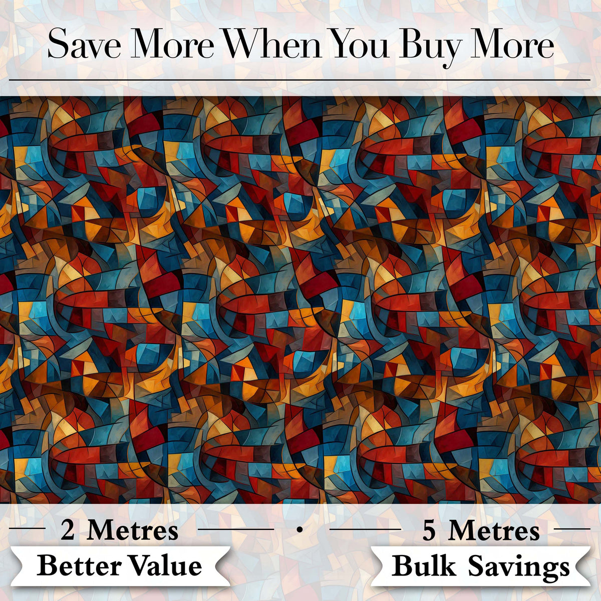 Vibrant Cubist Abstract Swirl Shapes Artistic Seamless Pattern Design Digital Print Fabric by the Metre UK Sewing Quilting Textile