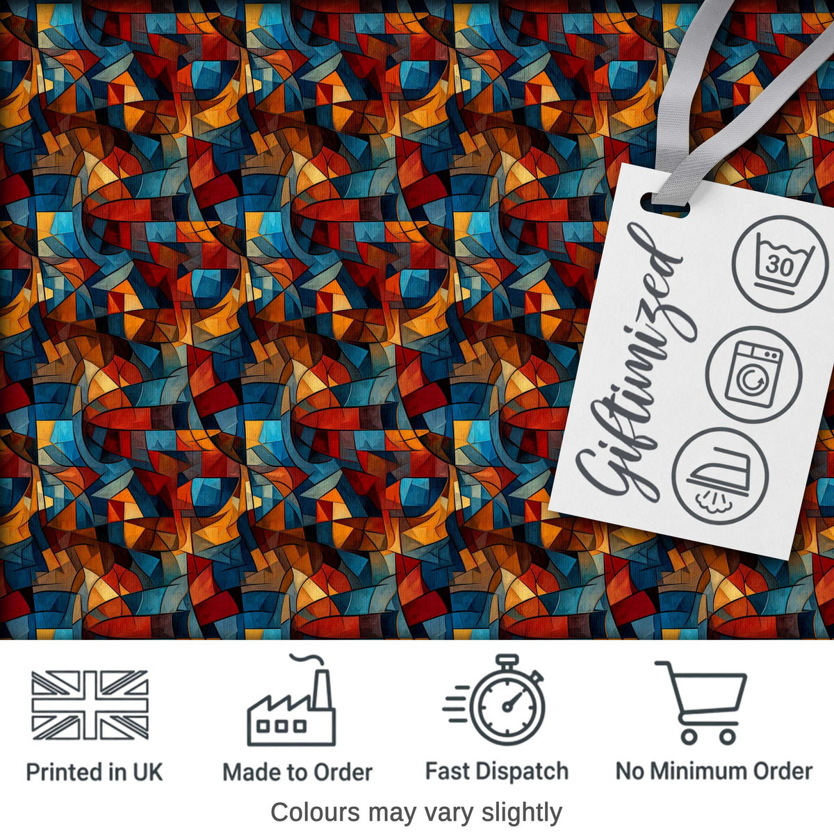 Vibrant Cubist Abstract Swirl Shapes Artistic Seamless Pattern Design Digital Print Fabric by the Metre UK Sewing Quilting Textile