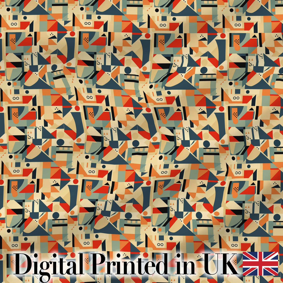 Modern Geometric Shapes Beige Blue Orange Seamless Pattern Digital Print Fabric by the Metre UK Sewing Quilting Textile
