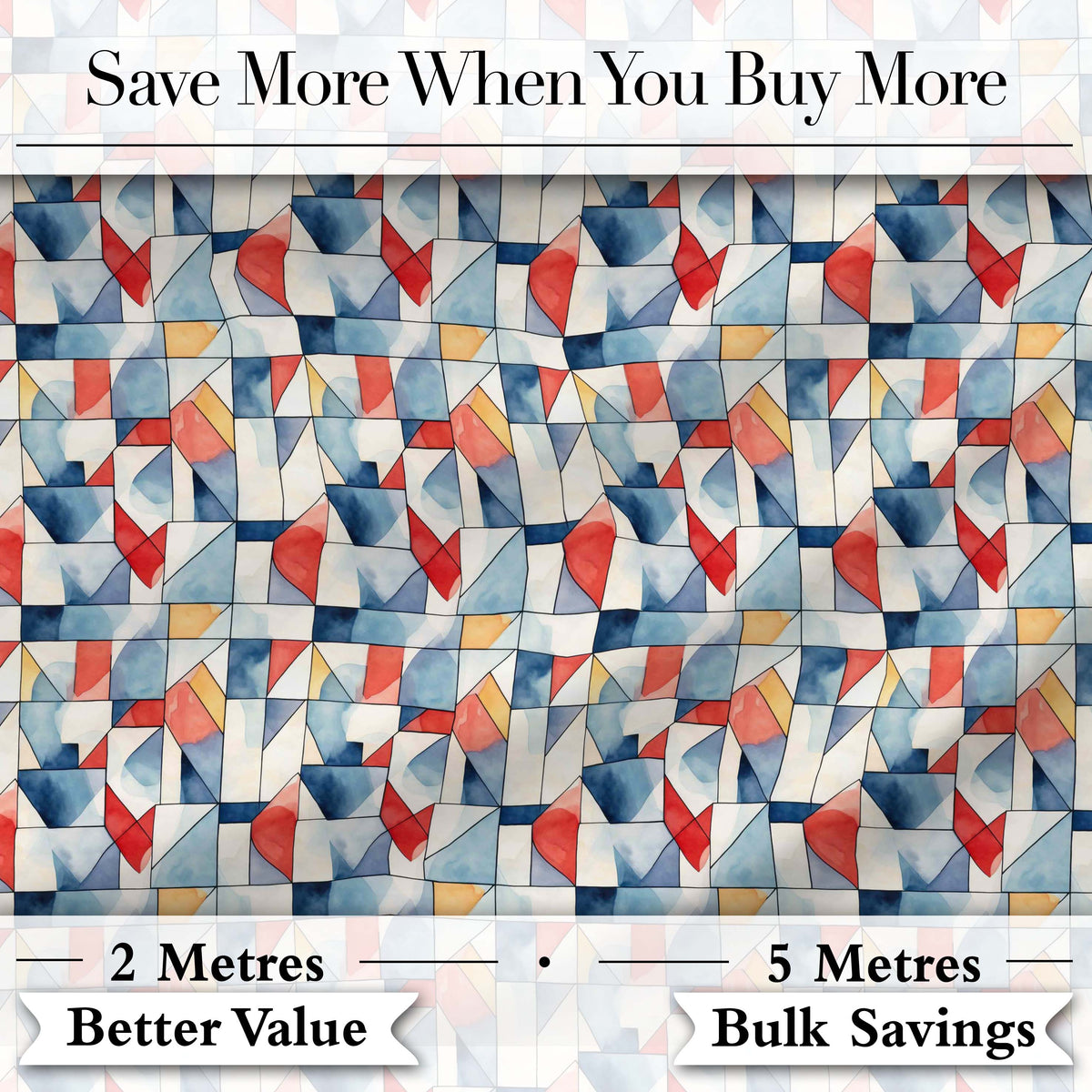 Soft Watercolor Abstract Shapes Red Blue Minimal Seamless Pattern Digital Print Fabric by the Metre UK Sewing Quilting Textile
