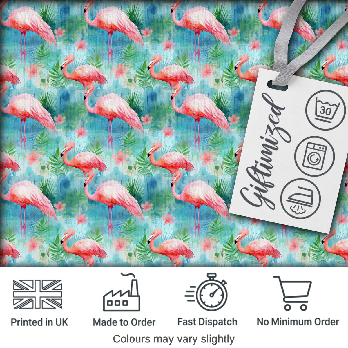 Tropical Pink Flamingo Jungle Leaves Watercolor Seamless Pattern Digital Print Fabric by the Metre UK Sewing Quilting Textile
