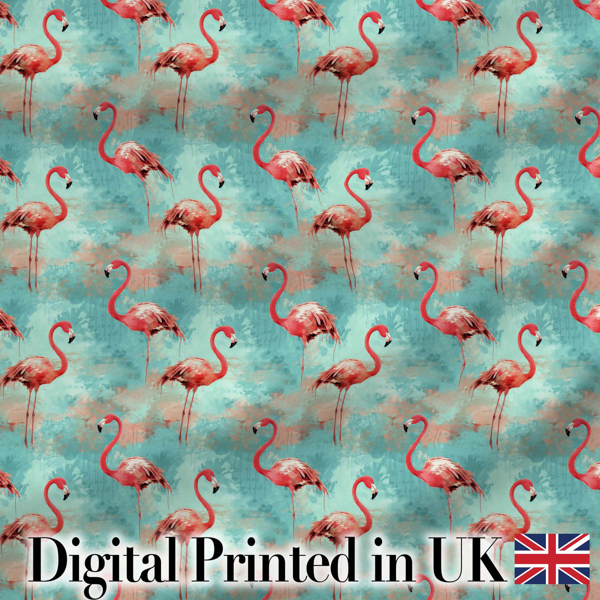 Artistic Flamingo Birds Paint Splash Background Seamless Pattern Digital Print Fabric by the Metre UK Sewing Quilting Textile