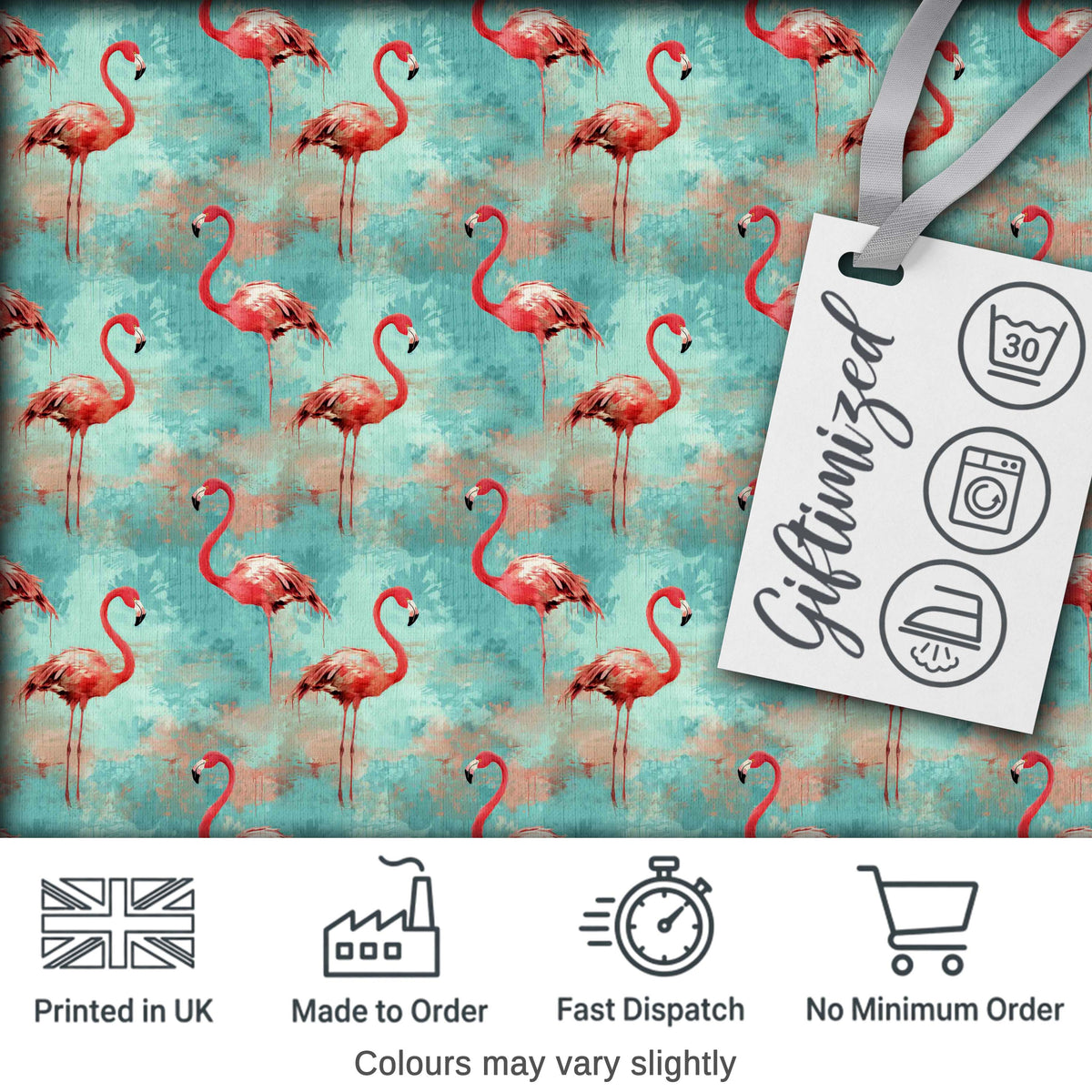 Artistic Flamingo Birds Paint Splash Background Seamless Pattern Digital Print Fabric by the Metre UK Sewing Quilting Textile