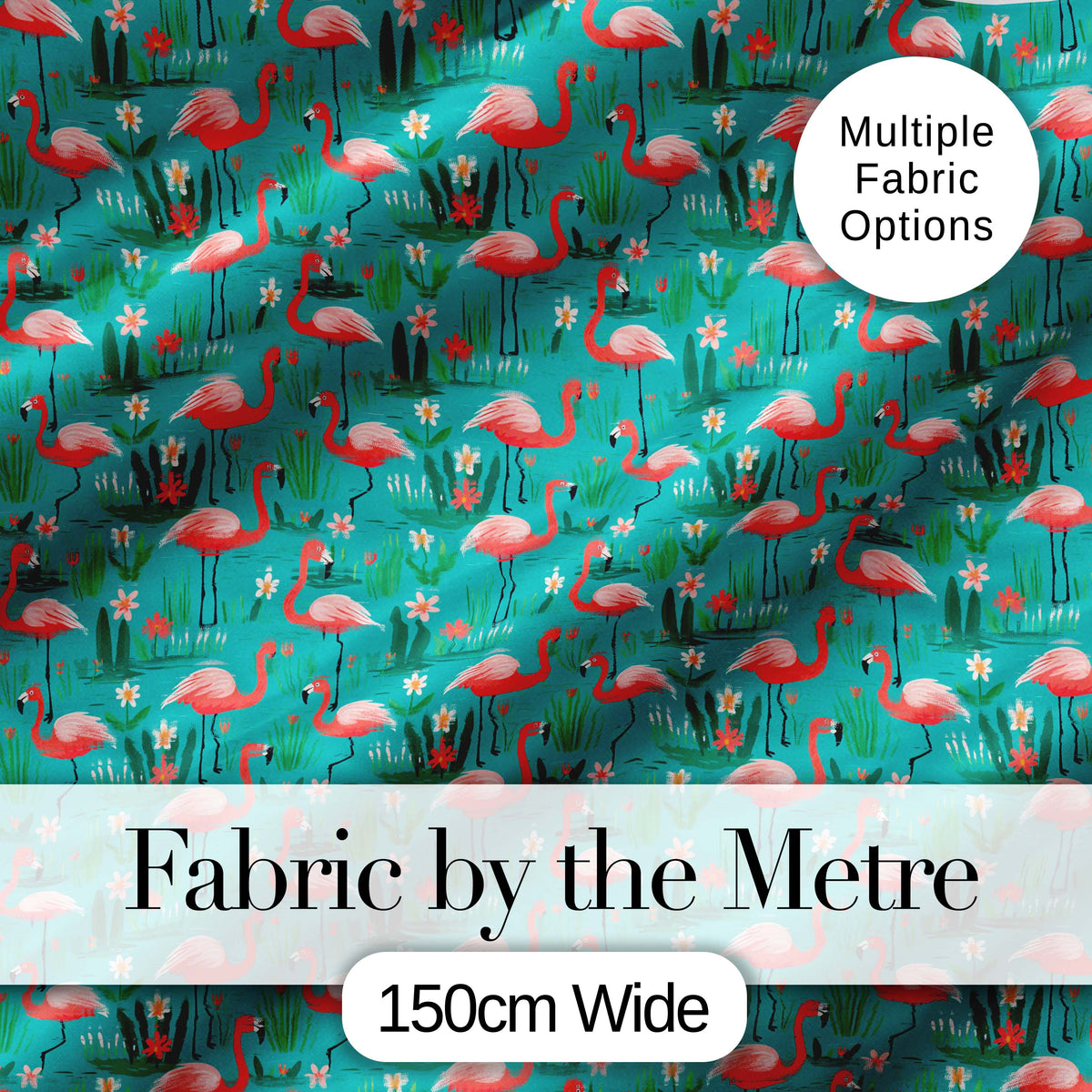 Playful Flamingo Birds with Floral Garden Background Seamless Pattern Digital Print Fabric by the Metre UK Sewing Quilting Textile