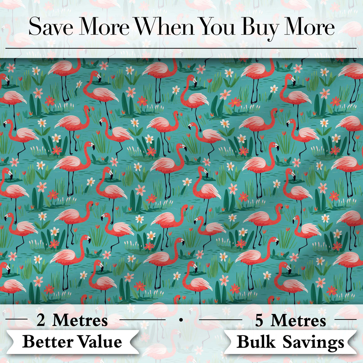 Playful Flamingo Birds with Floral Garden Background Seamless Pattern Digital Print Fabric by the Metre UK Sewing Quilting Textile