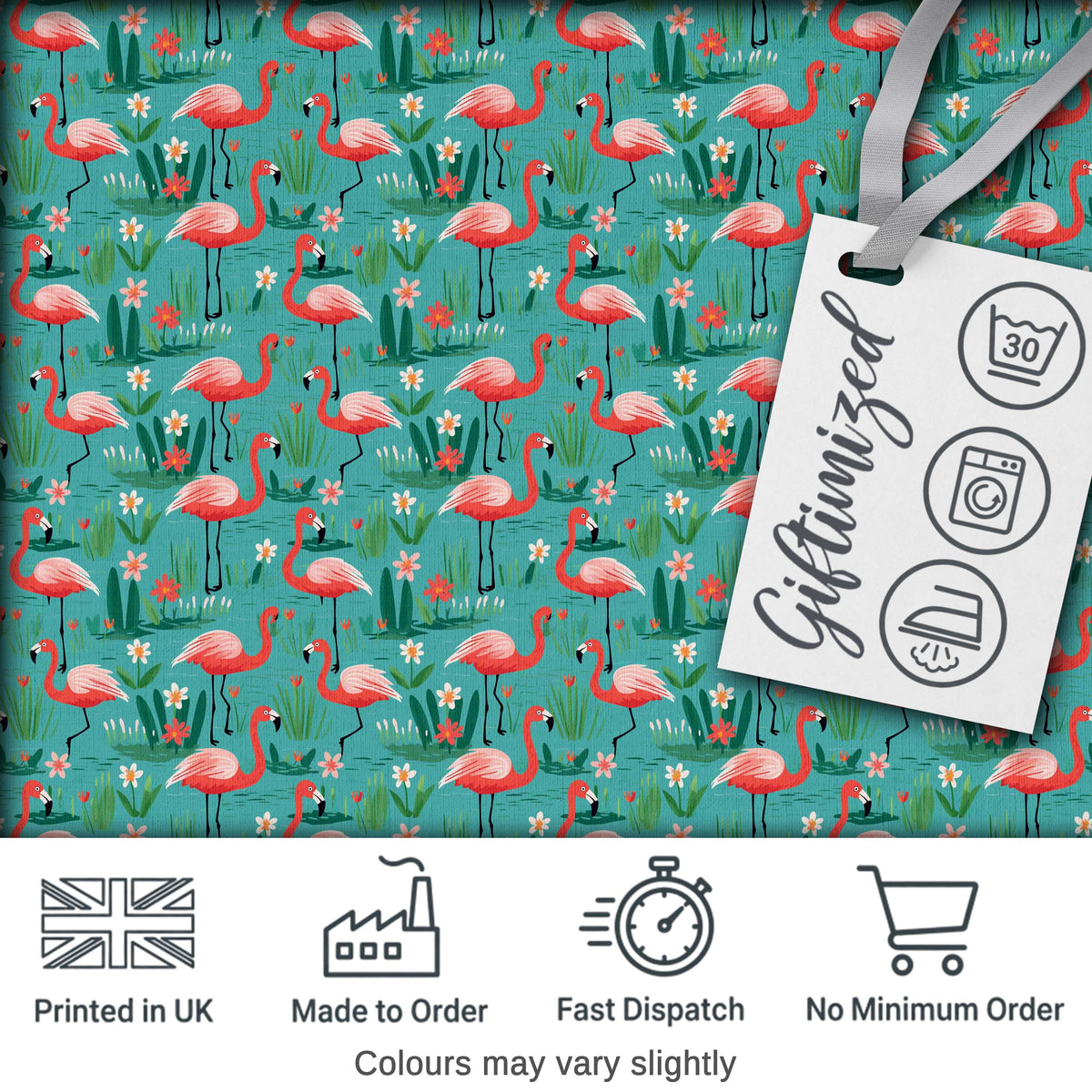 Playful Flamingo Birds with Floral Garden Background Seamless Pattern Digital Print Fabric by the Metre UK Sewing Quilting Textile