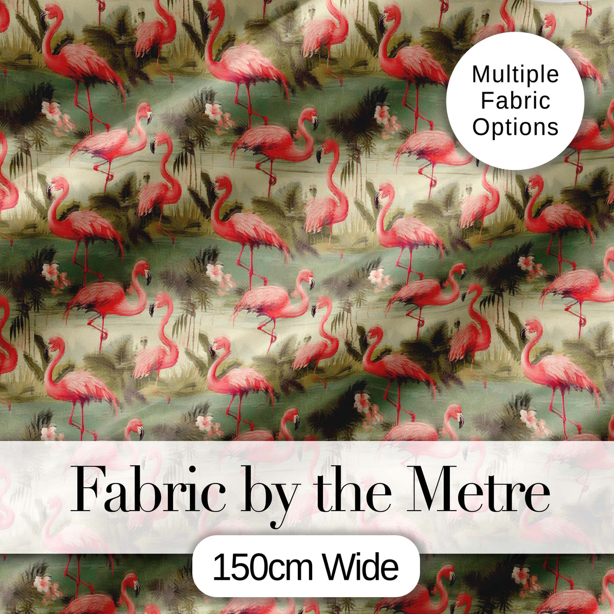 Elegant Flamingo Birds with Botanical Jungle Theme Seamless Pattern Digital Print Fabric by the Metre UK Sewing Quilting Textile