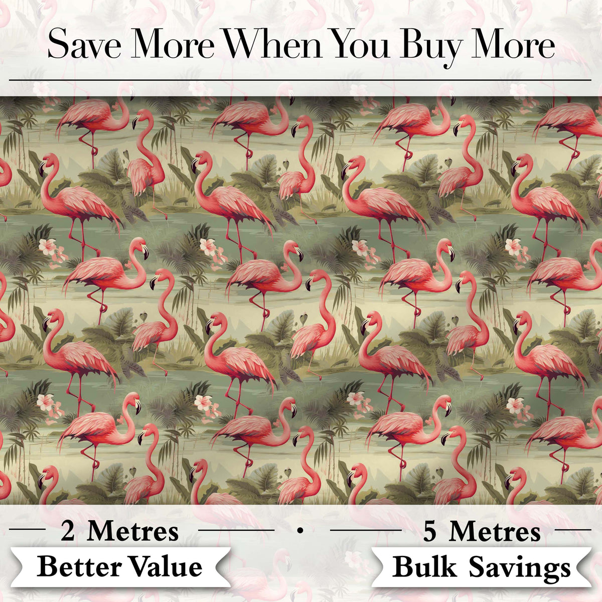 Elegant Flamingo Birds with Botanical Jungle Theme Seamless Pattern Digital Print Fabric by the Metre UK Sewing Quilting Textile