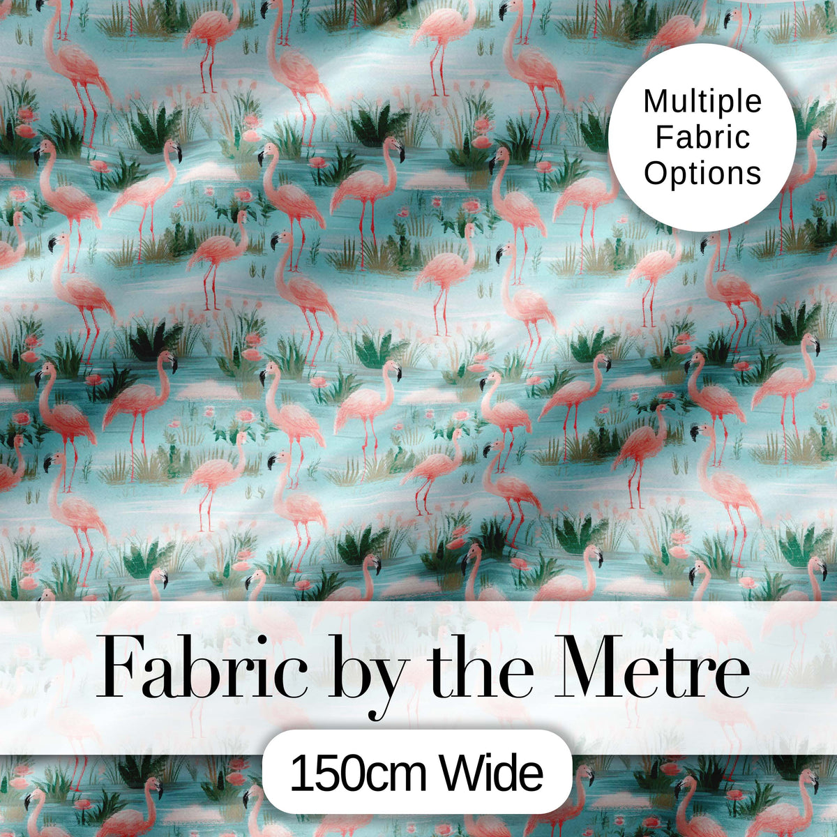 Delicate Flamingo Birds with Soft Floral Water Scene Seamless Pattern Digital Print Fabric by the Metre UK Sewing Quilting Textile