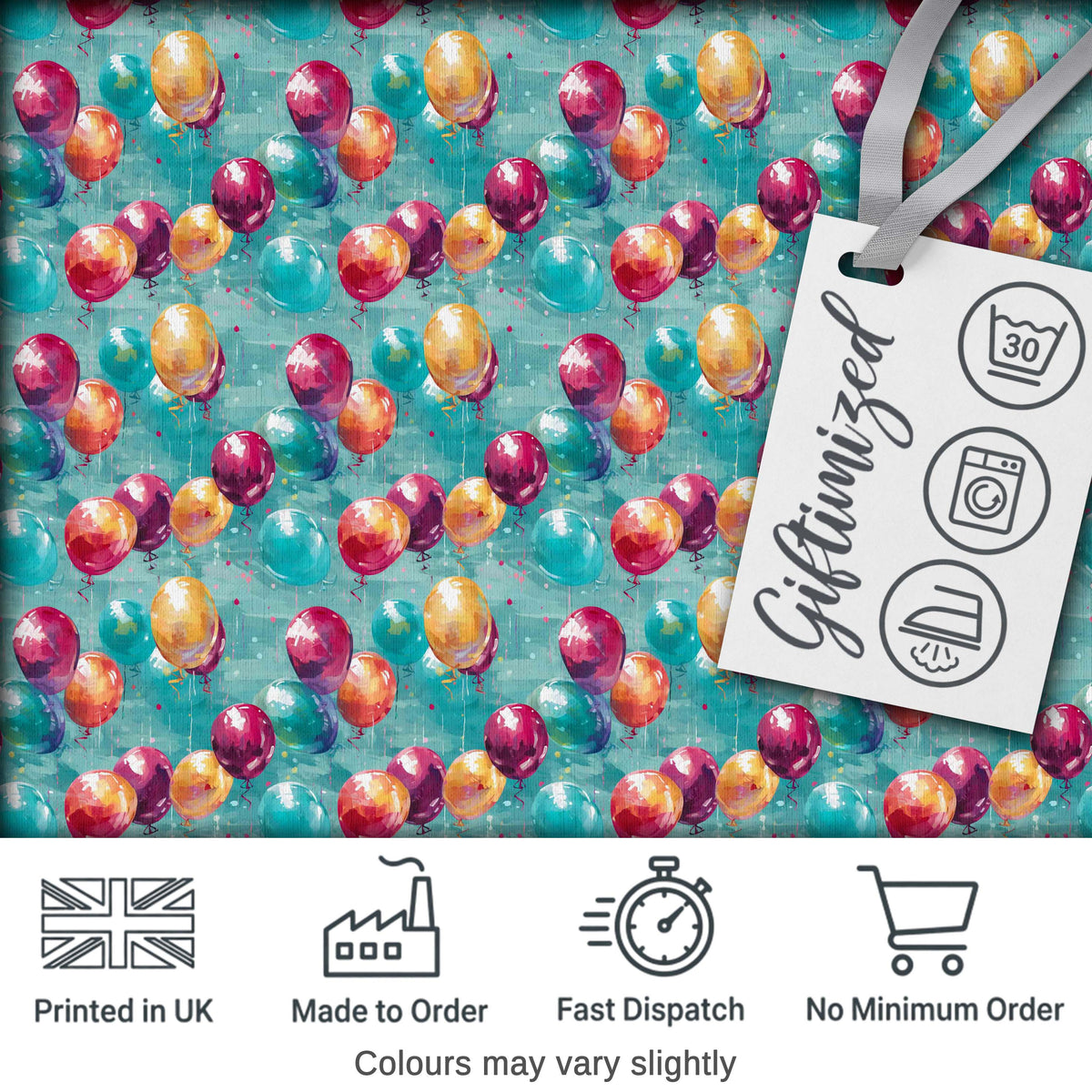 Vibrant Painted Balloon Cluster Seamless Pattern Festive Background Design Digital Print Fabric by the Metre UK Sewing Quilting Textile
