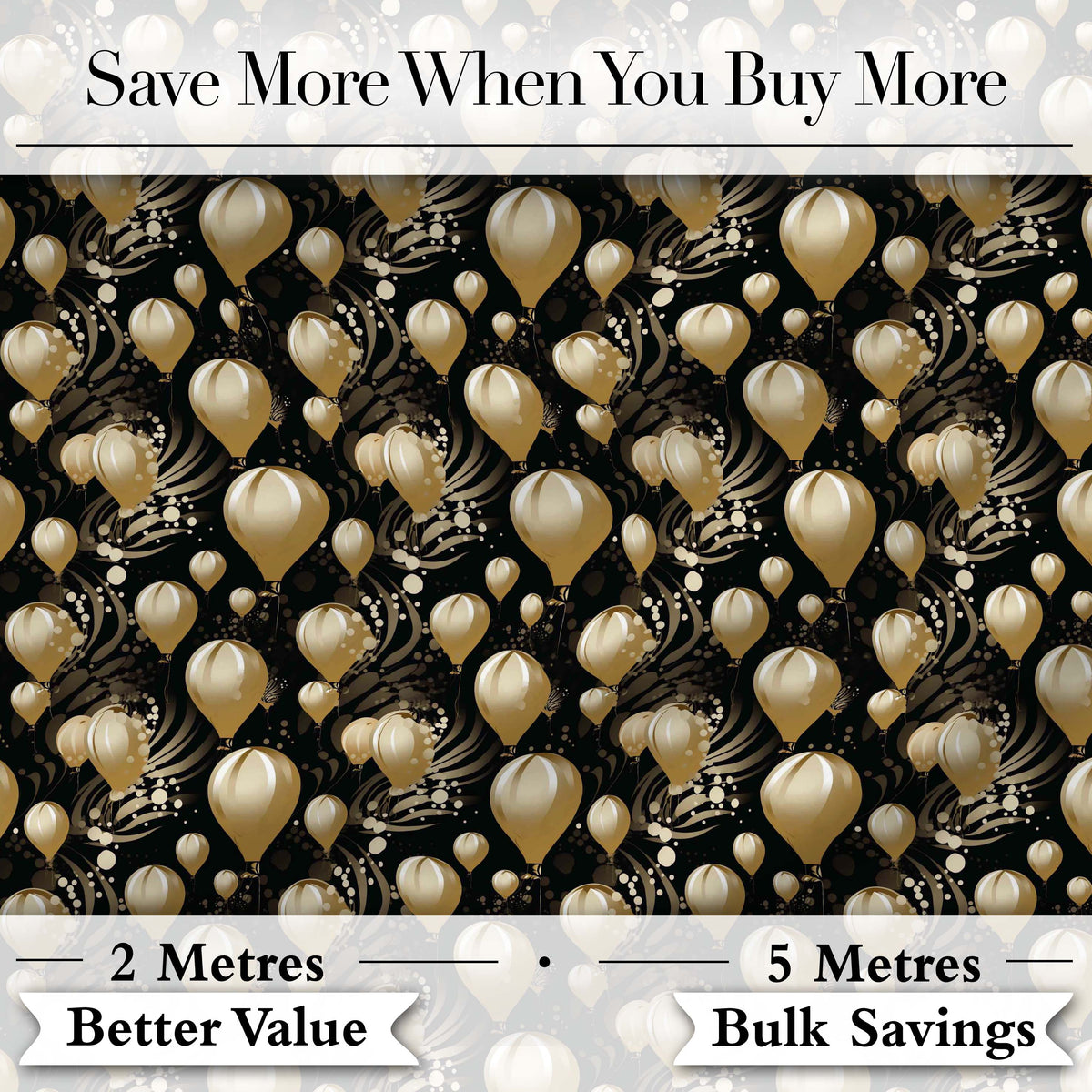 Gold Balloon Glamorous Seamless Pattern Elegant Celebration Background Design Digital Print Fabric by the Metre UK Sewing Quilting Textile