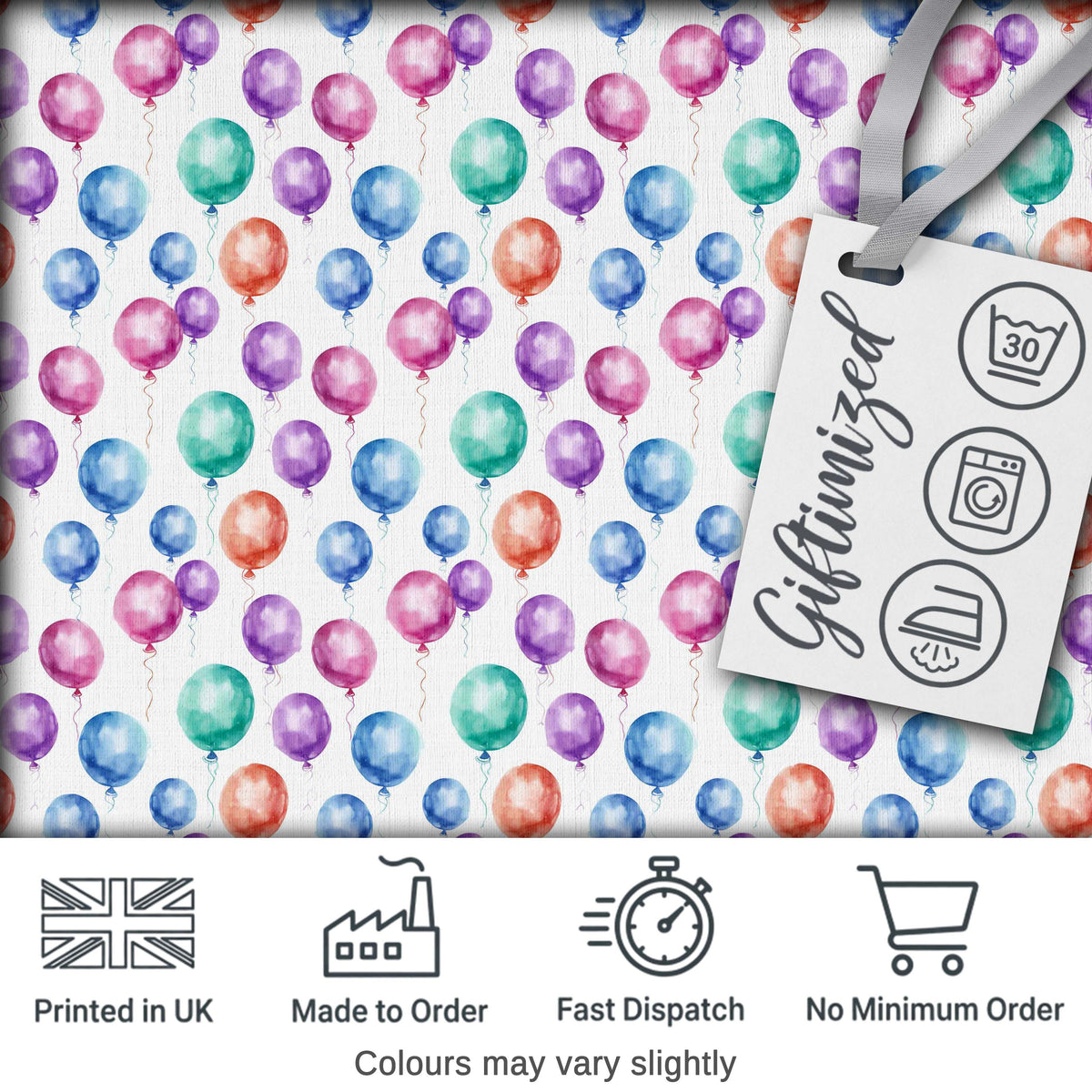Bright Watercolor Balloons with Blue Purple Tones Seamless Pattern Digital Print Fabric by the Metre UK Sewing Quilting Textile