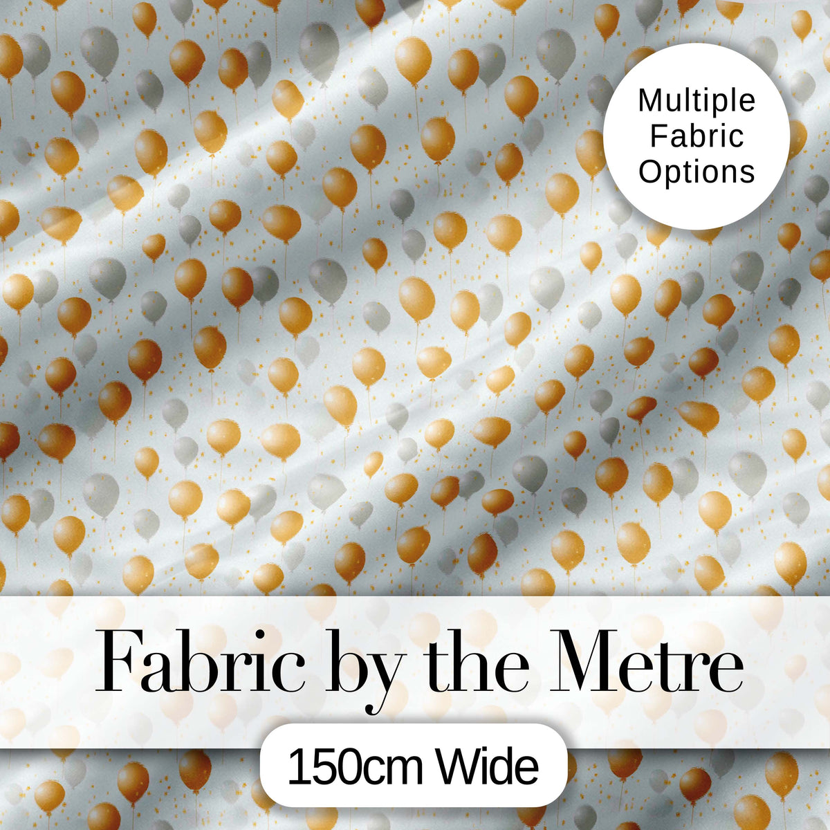 Elegant Gold and White Balloons Confetti Seamless Pattern Digital Print Fabric by the Metre UK Sewing Quilting Textile