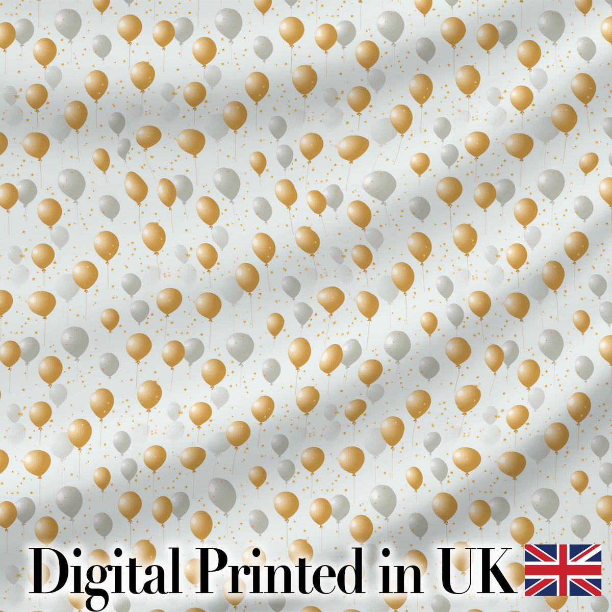 Elegant Gold and White Balloons Confetti Seamless Pattern Digital Print Fabric by the Metre UK Sewing Quilting Textile