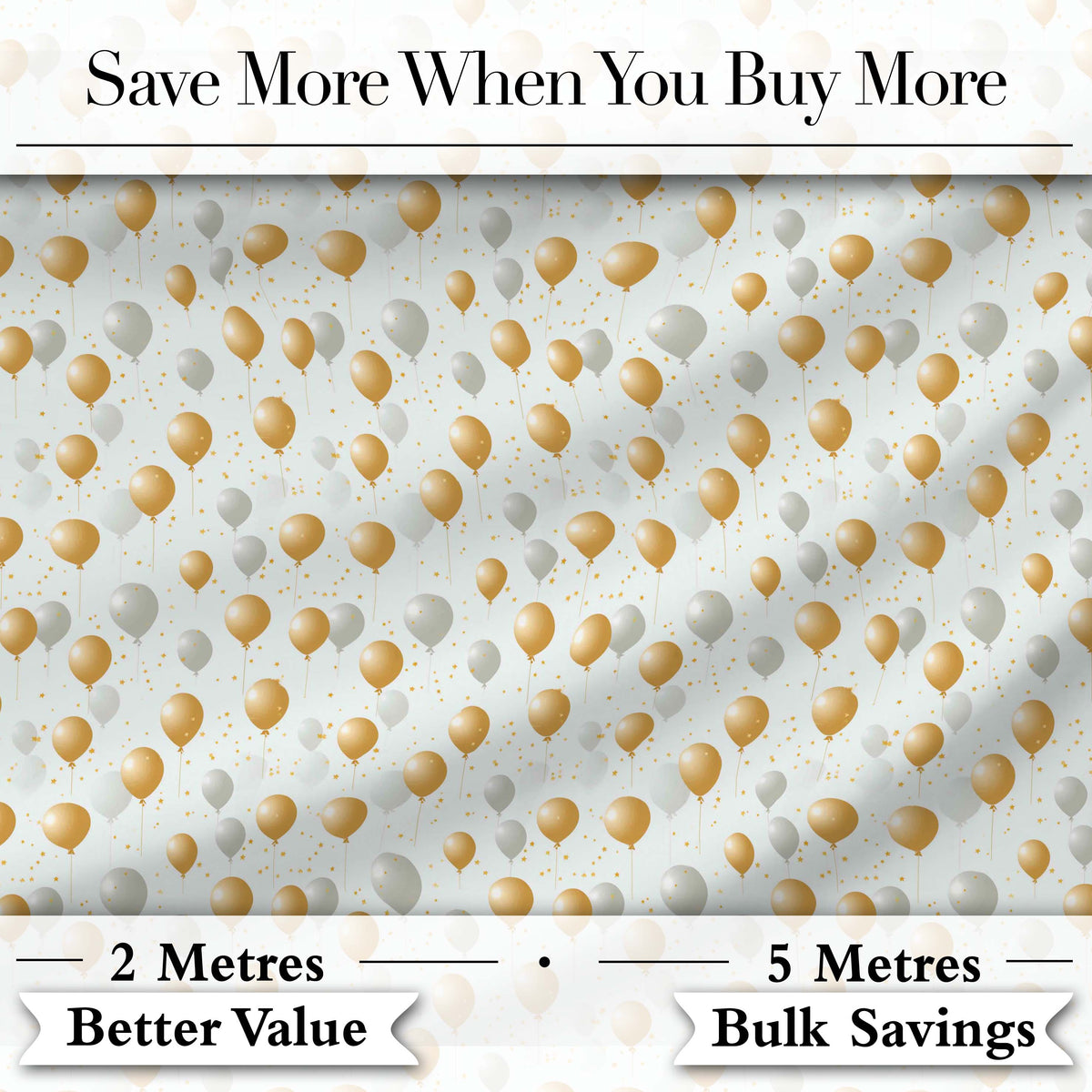 Elegant Gold and White Balloons Confetti Seamless Pattern Digital Print Fabric by the Metre UK Sewing Quilting Textile