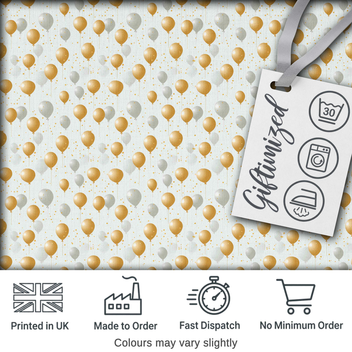 Elegant Gold and White Balloons Confetti Seamless Pattern Digital Print Fabric by the Metre UK Sewing Quilting Textile