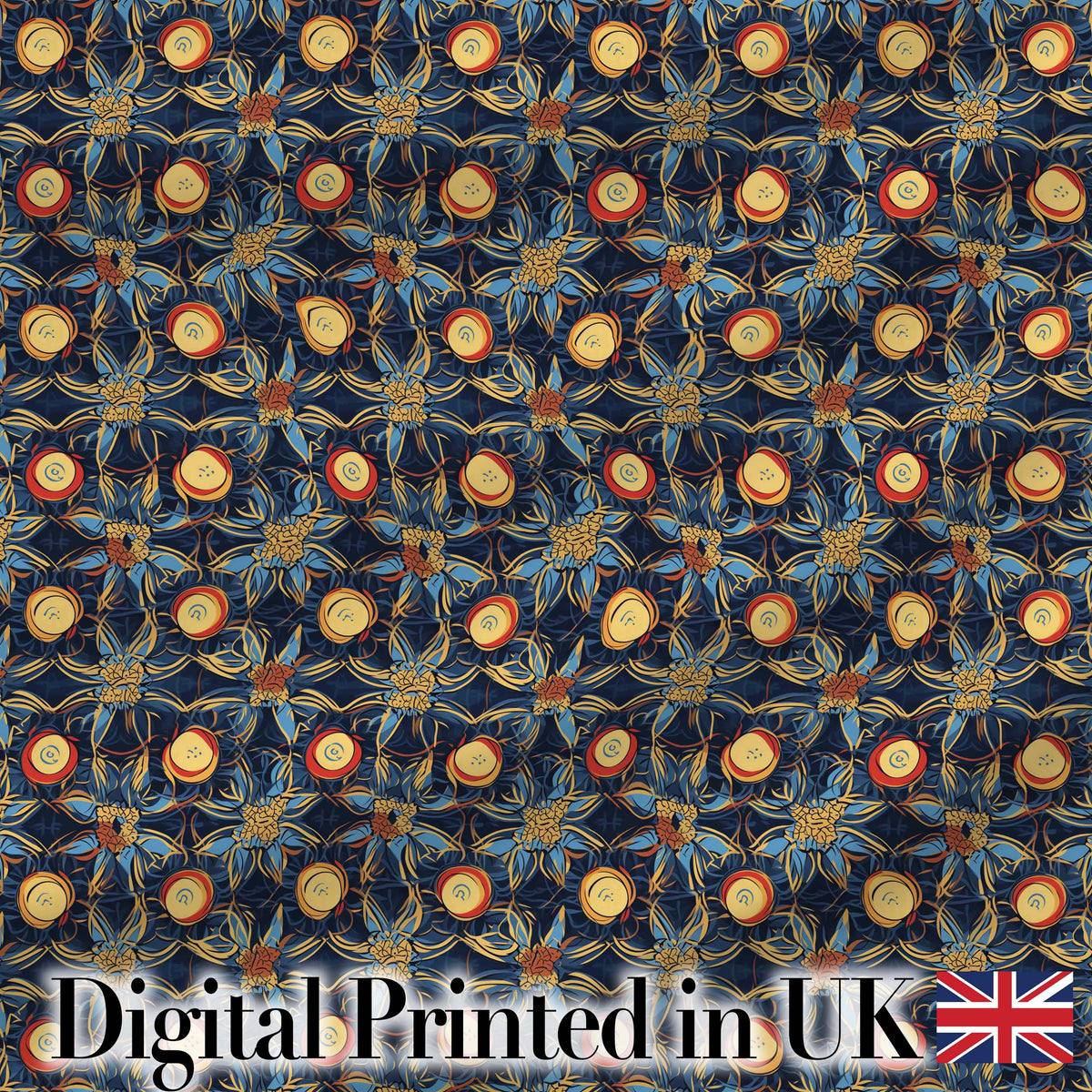 Dark Navy Gold Botanical Floral Luxury Seamless Pattern Digital Print Fabric by the Metre UK Sewing Quilting Textile