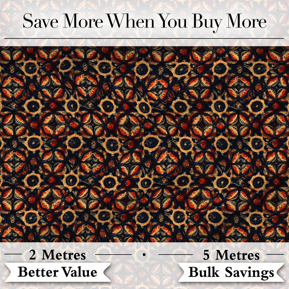 Rich Red Black Ornamental Floral Tile Seamless Pattern Digital Print Fabric by the Metre UK Sewing Quilting Textile