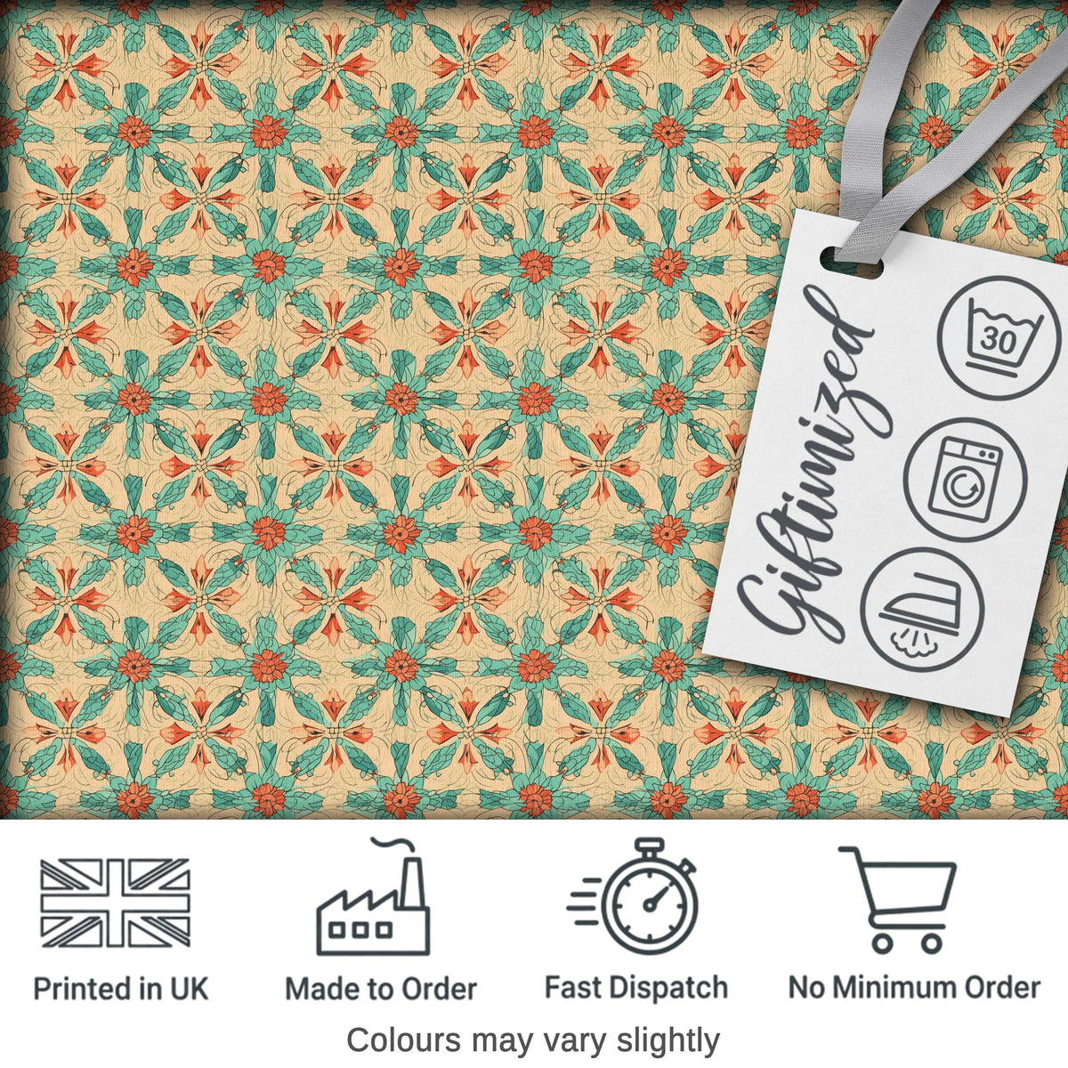 Elegant Teal Coral Symmetrical Floral Pattern Seamless Digital Print Fabric by the Metre UK Sewing Quilting Textile
