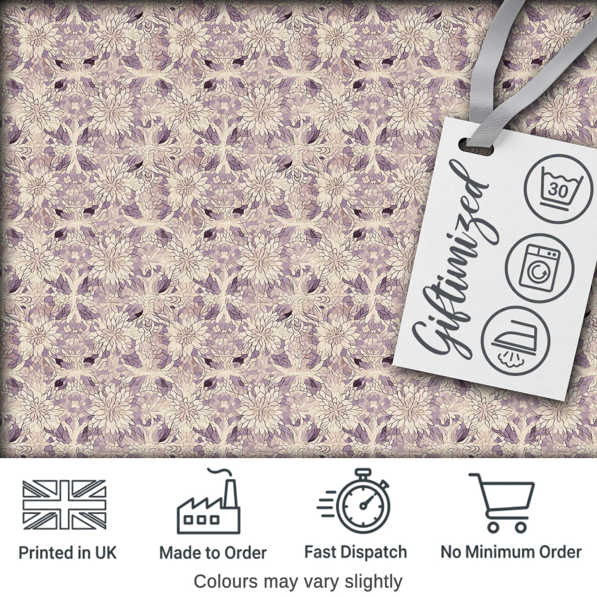 Soft Vintage Floral Lace Pattern in Beige and Lavender Tones Elegant Repeat Digital Print Fabric by the Metre UK Sewing Quilting Textile