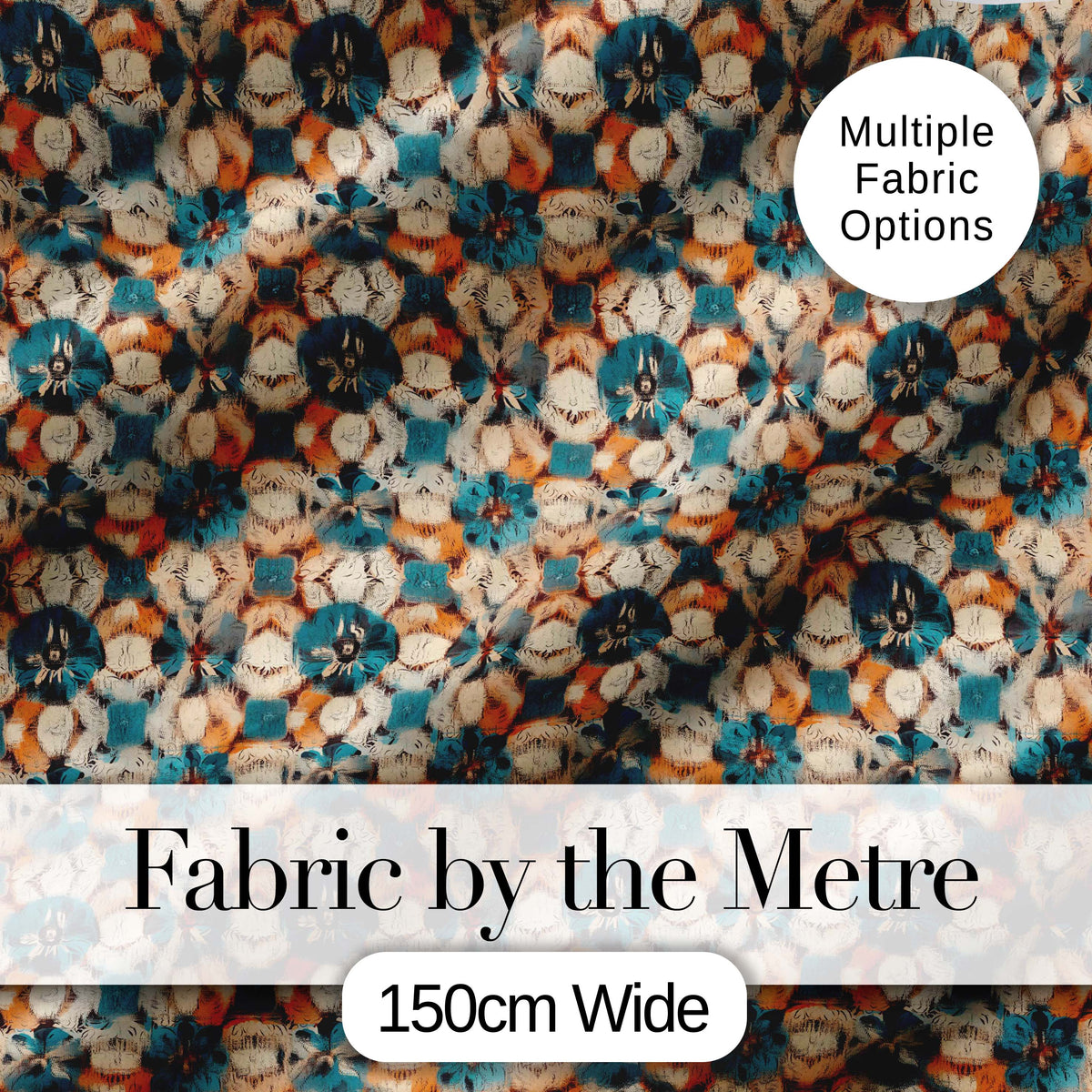 Rustic Floral Patchwork Pattern with Blue Cream and Warm Earth Tones Digital Print Fabric by the Metre UK Sewing Quilting Textile