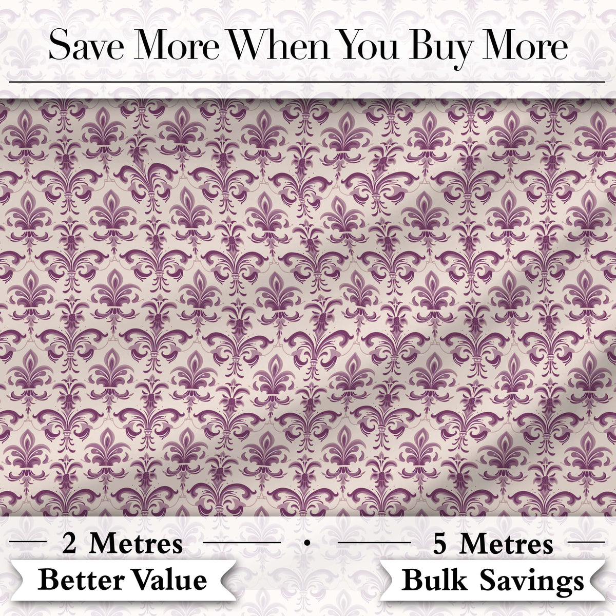 Ornate Baroque Fleur de Lis Pattern in Deep Plum on Neutral Background Digital Print Fabric by the Metre UK Sewing Quilting Textile