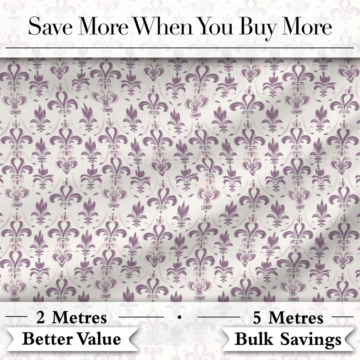 Elegant Purple Fleur de Lis Pattern with Subtle Shaded Background Digital Print Fabric by the Metre UK Sewing Quilting Textile