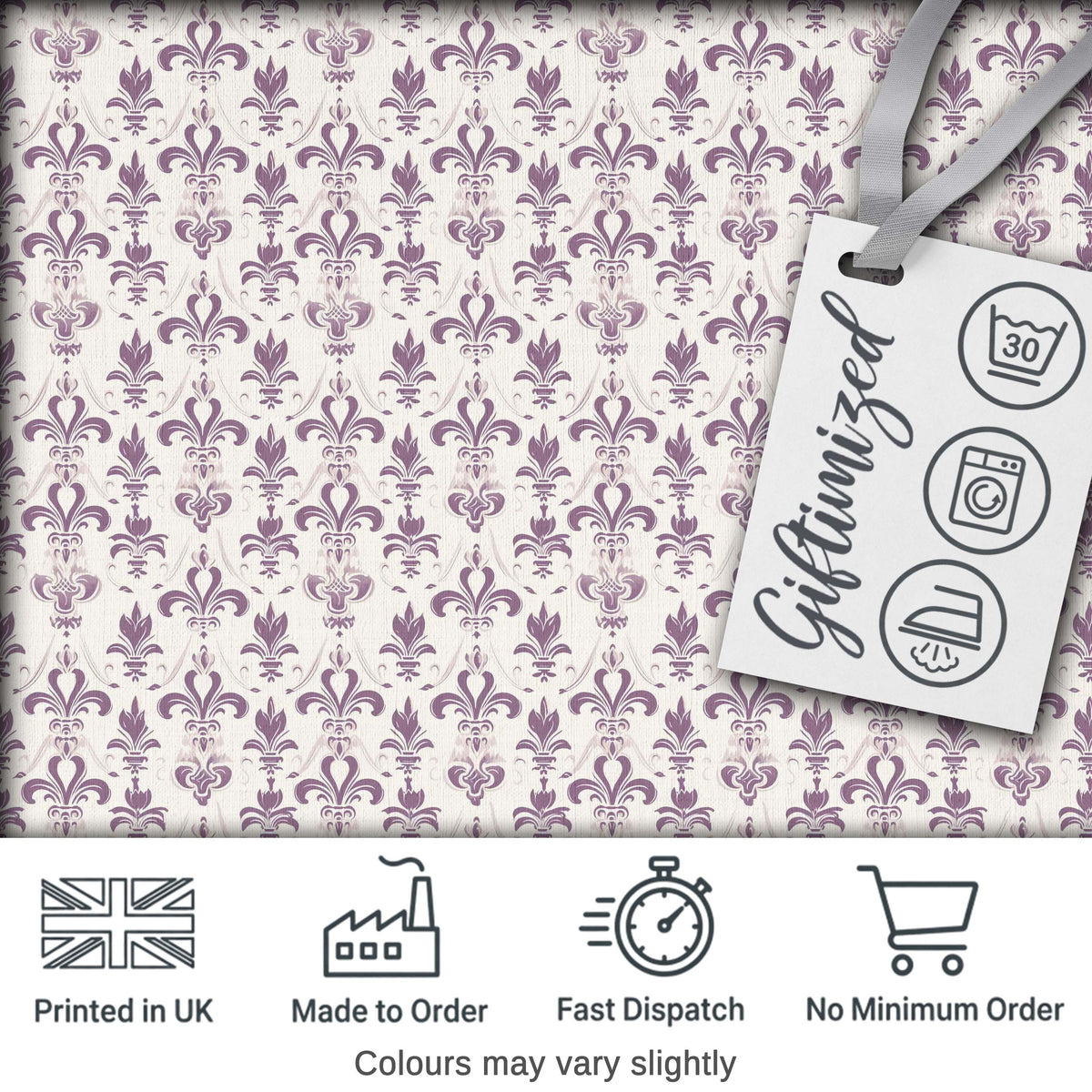 Elegant Purple Fleur de Lis Pattern with Subtle Shaded Background Digital Print Fabric by the Metre UK Sewing Quilting Textile