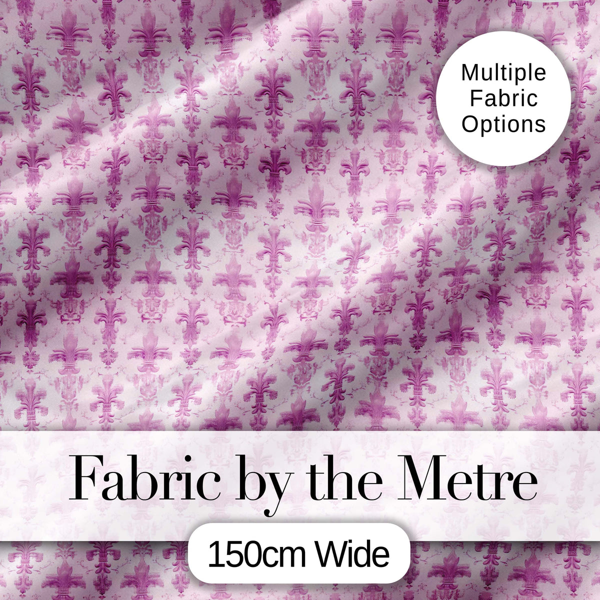Classic French Fleur de Lis Pattern in Light Lavender on Cream Digital Print Fabric by the Metre UK Sewing Quilting Textile