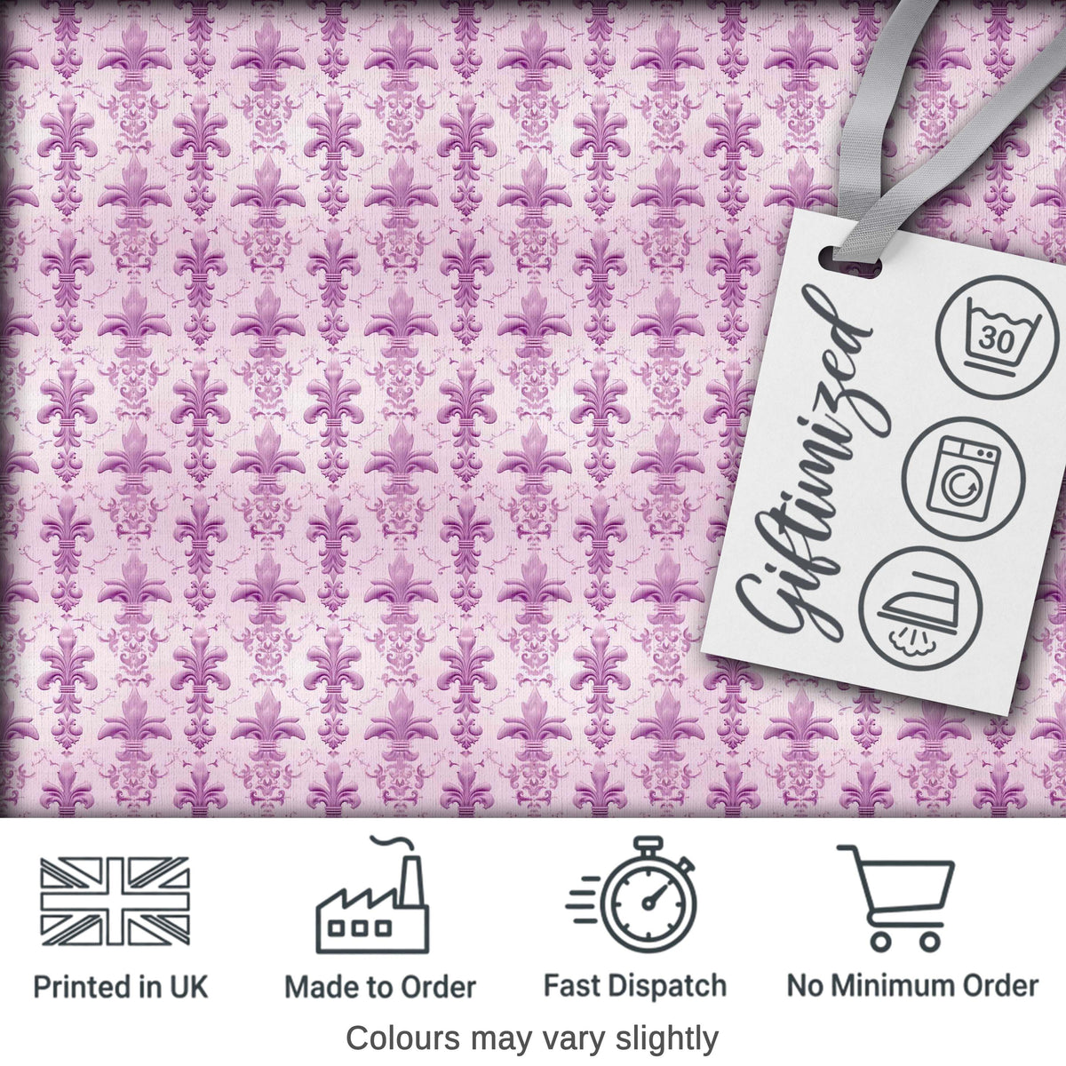 Classic French Fleur de Lis Pattern in Light Lavender on Cream Digital Print Fabric by the Metre UK Sewing Quilting Textile