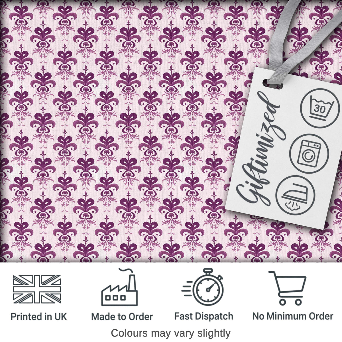 Elegant Plum Floral Damask Repeat Pattern Light Background Seamless Digital Print Fabric by the Metre UK Sewing Quilting Textile